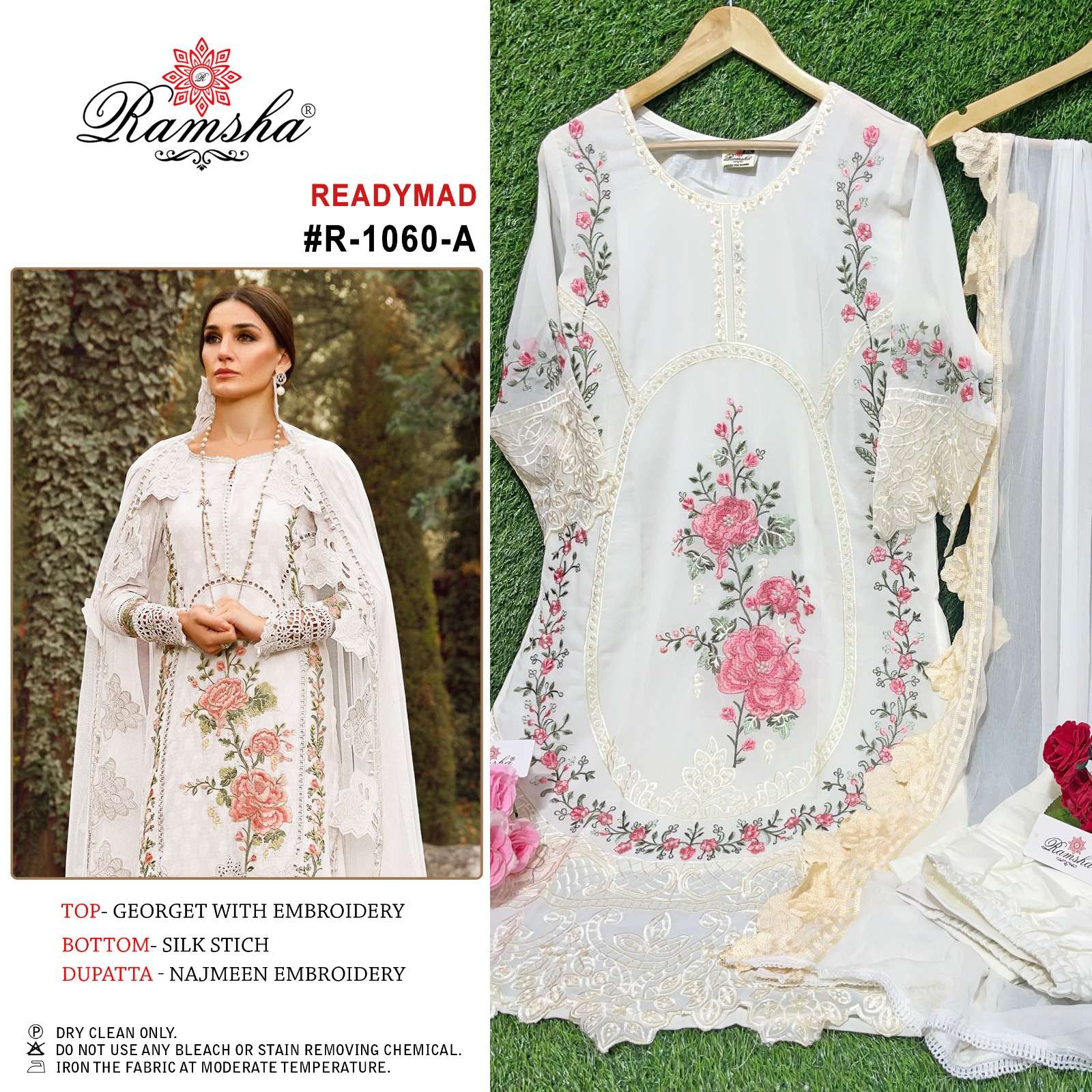 R-1060 NX BY RAMSHA GEORGETTE EMBROIDERY STITCHED PAKISTANI DRESS