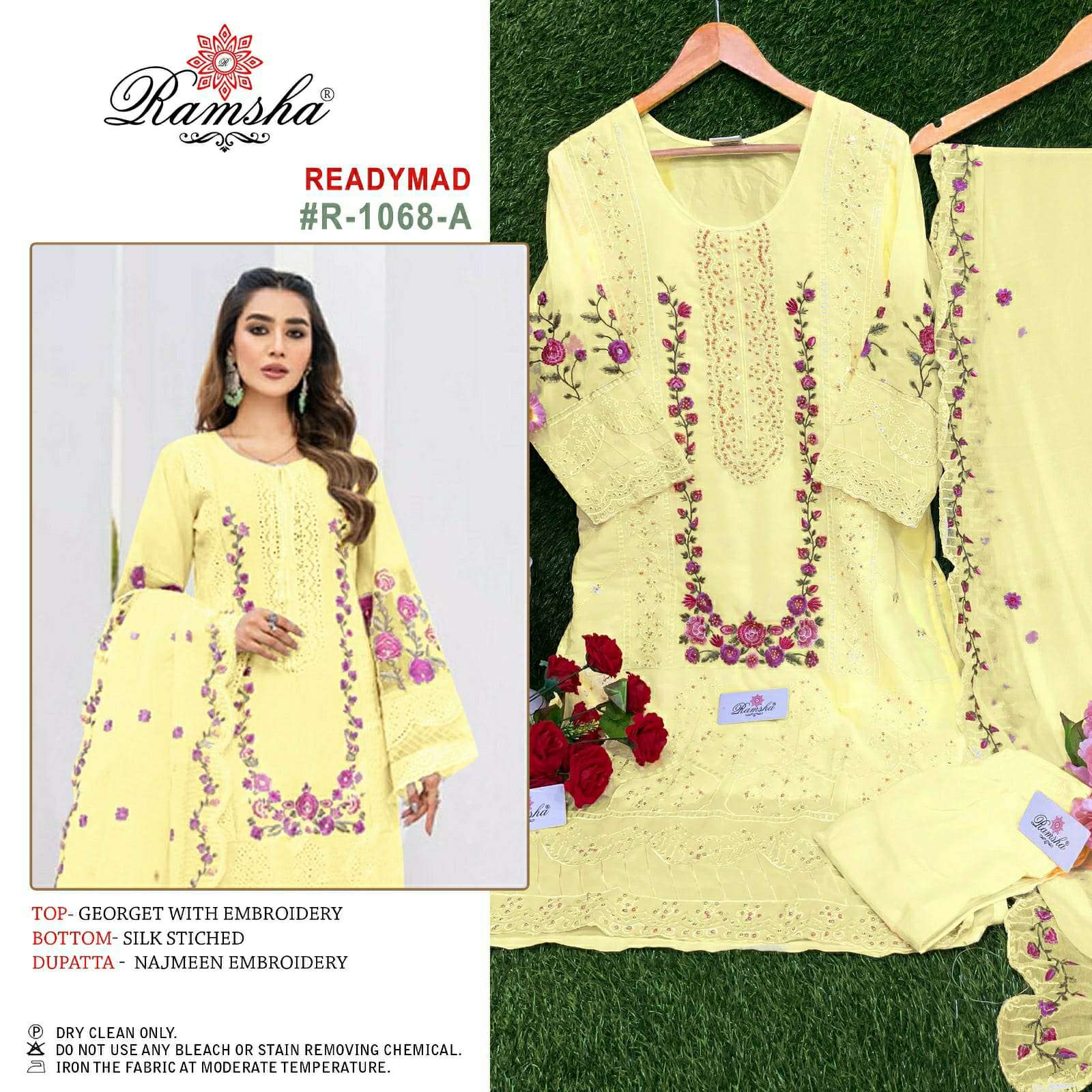 R-1068 COLOURS BY RAMSHA GEORGETTE EMBROIDERY STITCHED PAKISTANI DRESSES