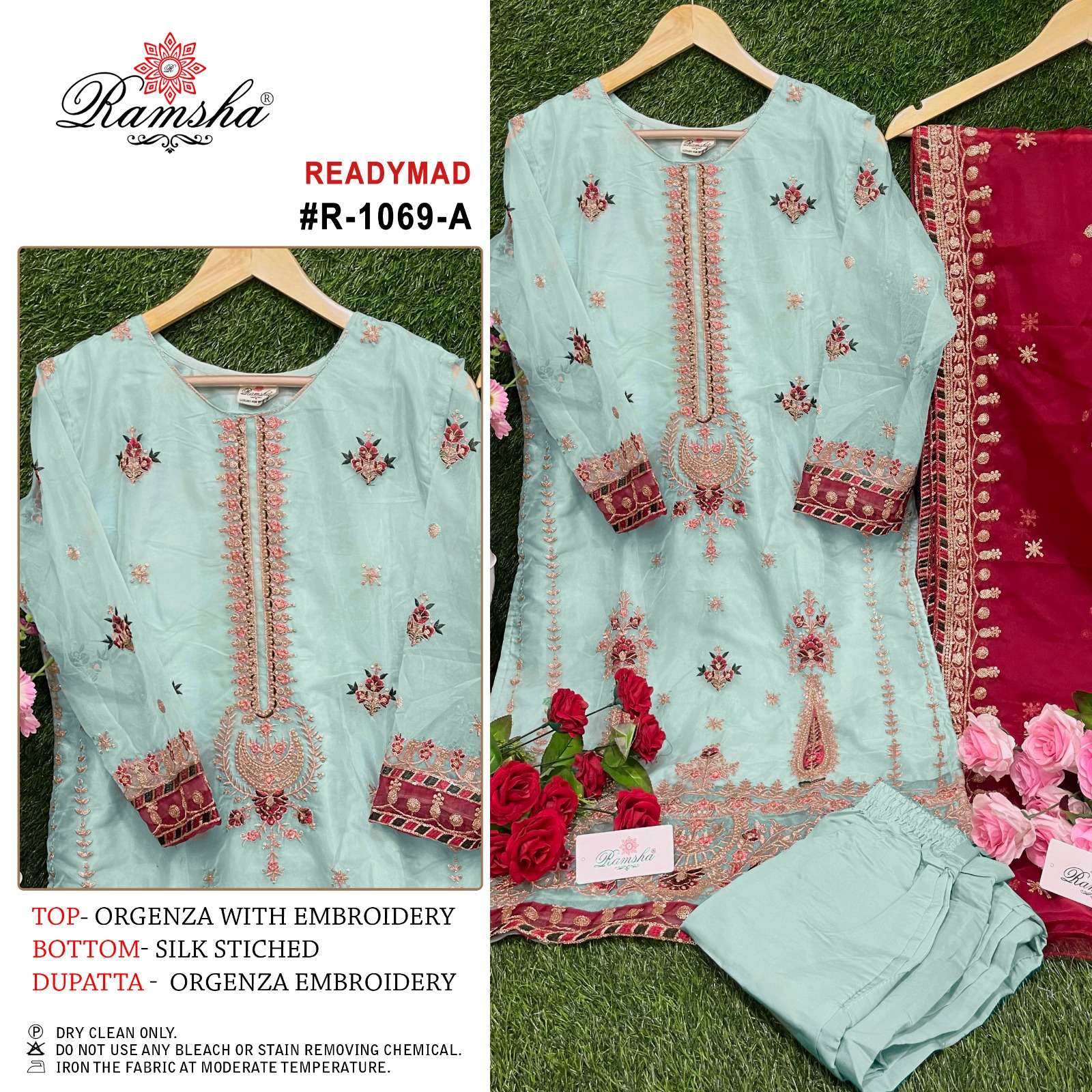 R-1069 COLOURS BY RAMSHA ORGANZA EMBROIDERY STITCHED PAKISTANI DRESSES