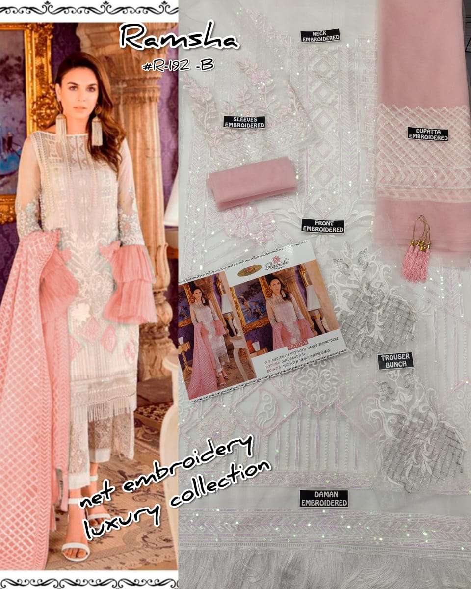 R-192-B HIT BY RAMSHA BUTEERFLY NET EMBROIDERY STITCHED PAKISTANI DRESS