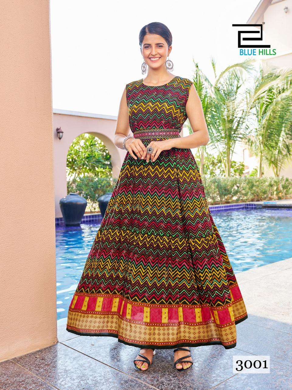 RAKSHA BANDHAN VOL-3 BY BLUE HILLS DESIGNER RAYON 14 KG FOIL PRINT GOWNS