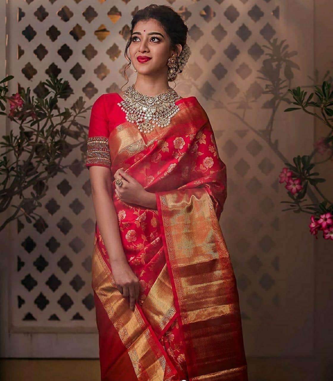 RED ROSE BY ASLIWHOLESALE DESIGNER SOFT LITCHI SILK SAREES