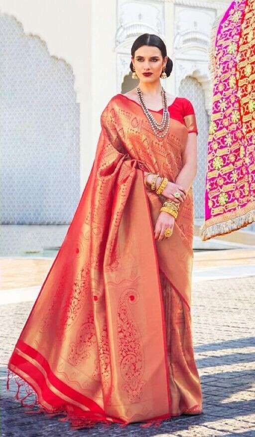 RED TAJ BY ASLIWHOLESALE DESIGNER SOFT LITCHI SILK SAREES