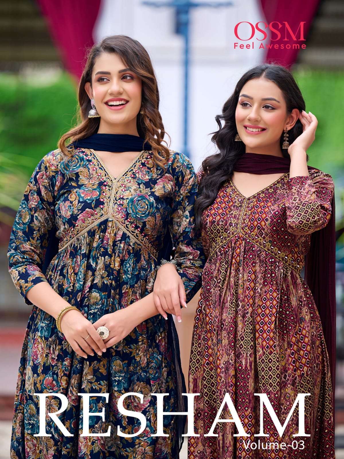 RESHAM VOL-3 BY OSSM 301 TO 306 SERIES CHANDERI EMBROIDERY STITCHED DRESSES