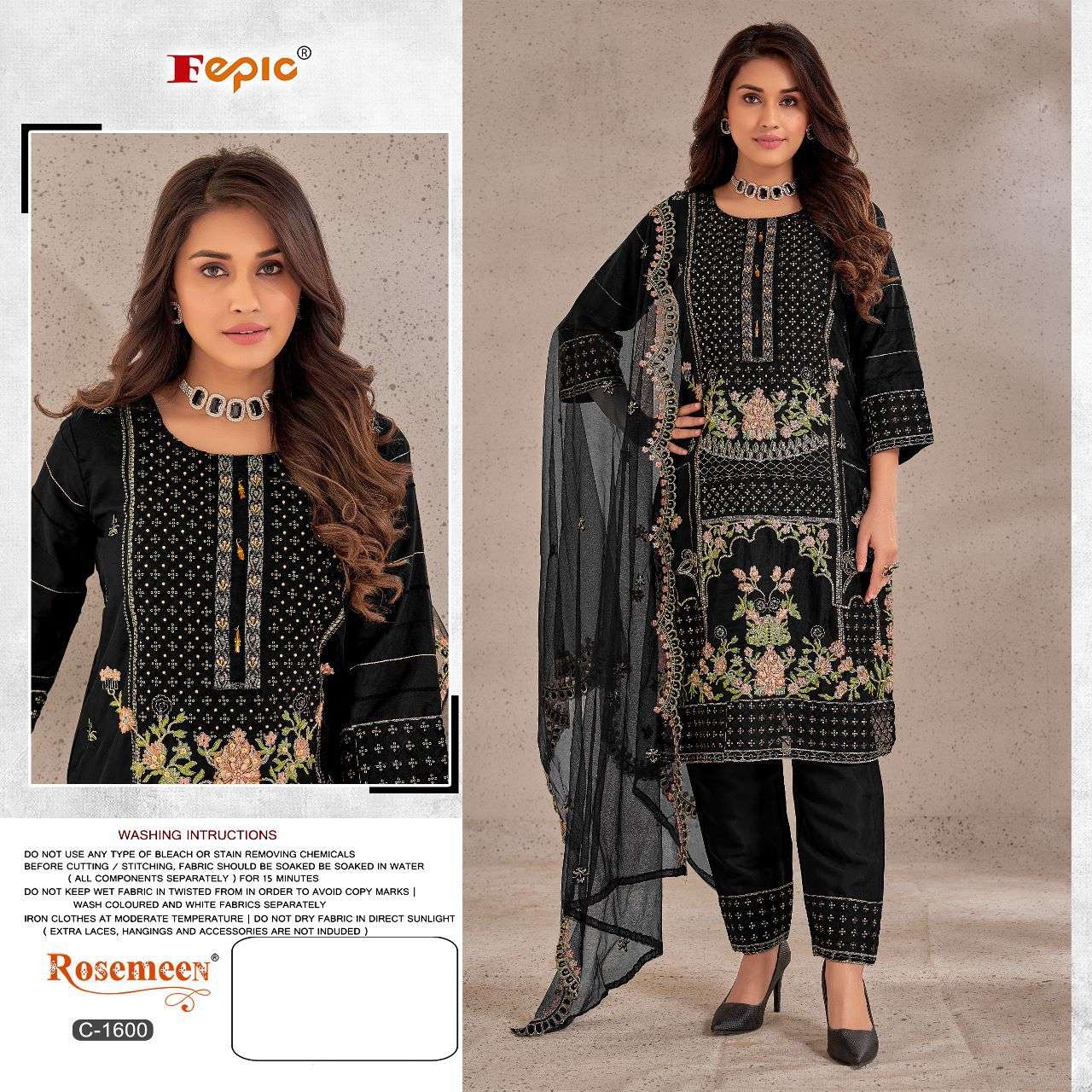 ROSEMEEN C-1600 COLOURS BY FEPIC 1600-A TO 1600-C SERIES ORGANZA PAKISTANI DRESSES