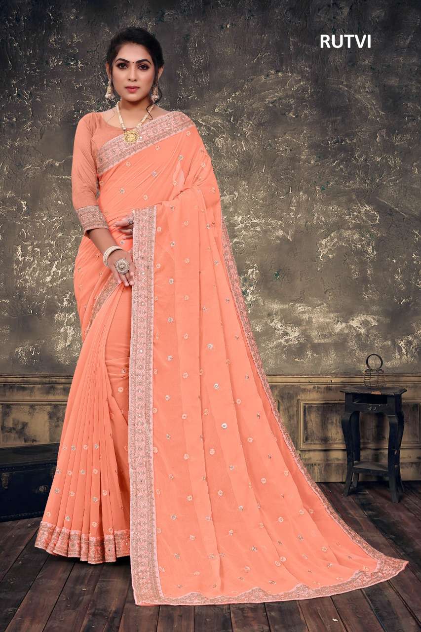 RUTVI COLOURS BY ASLIWHOLESALE FANCY GEORGETTE WORK SAREE