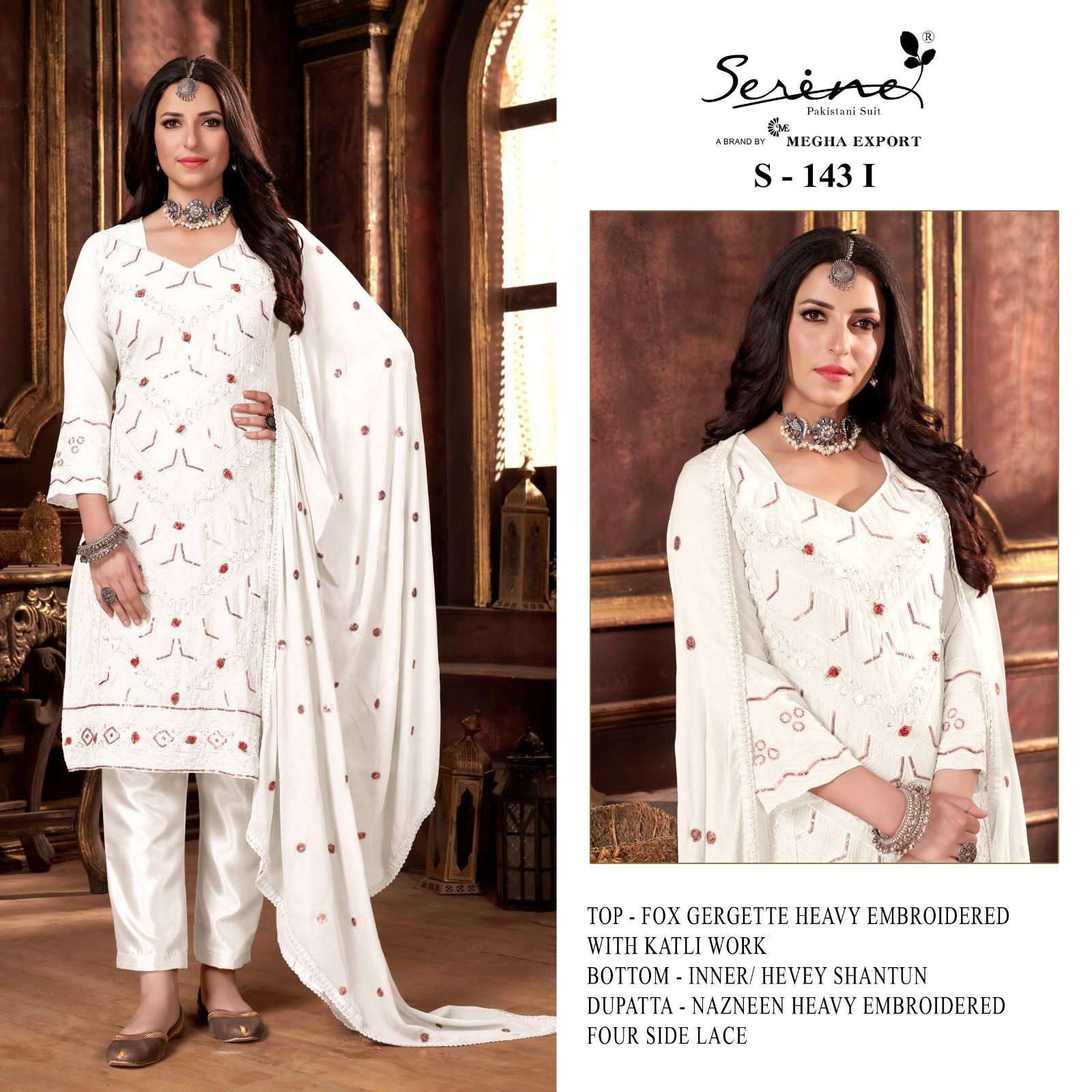 S-143 COLOURS BY SERENE 143-I TO 143-J SERIES FAUX GEORGETTE EMBRODERY PAKISTANI DRESS