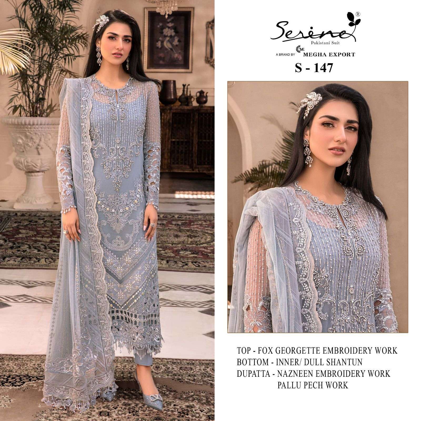 S-147 HIT DESIGN BY SERENE FAUX GEORGETTE EMBRODERY PAKISTANI DRESS