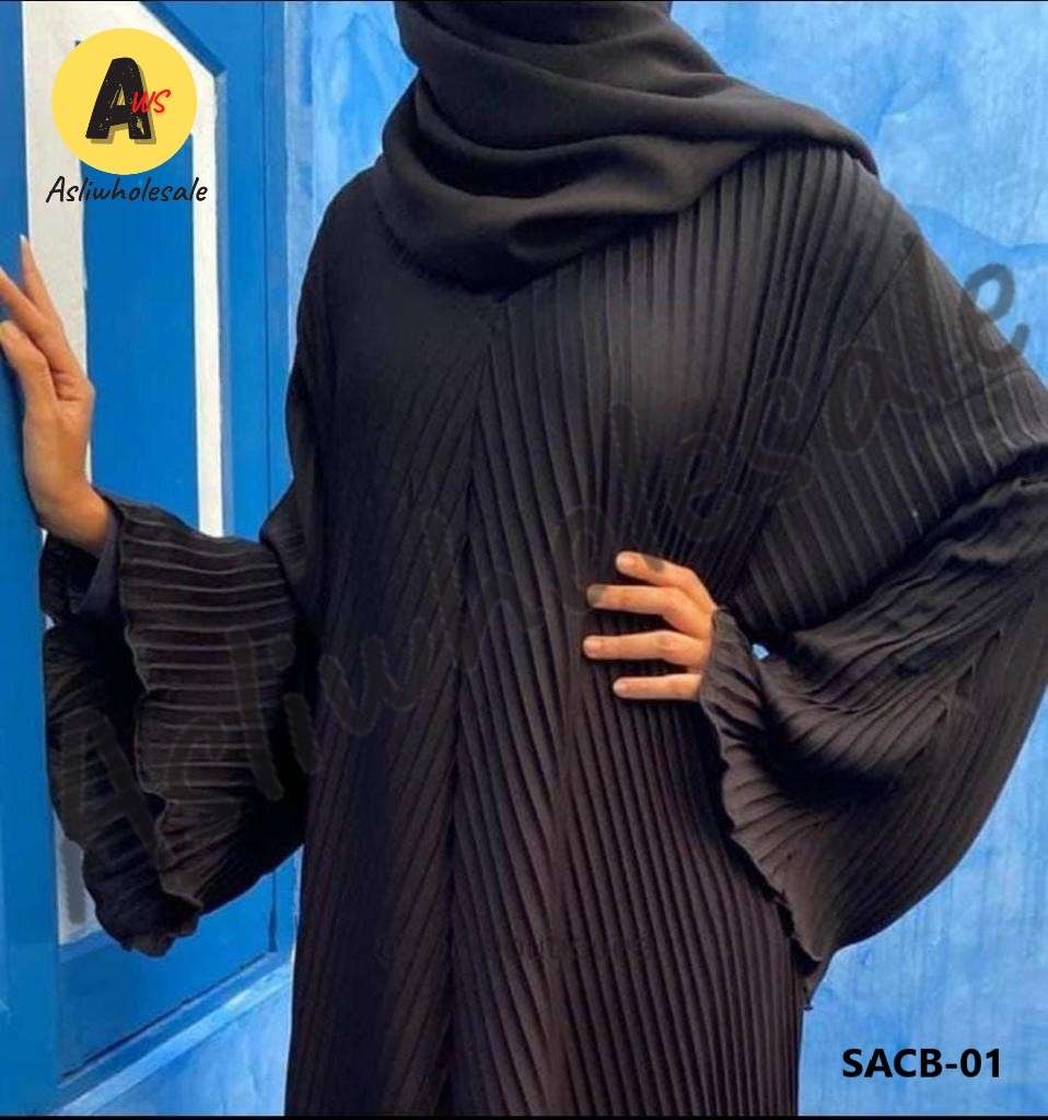 SACB-01 BY ASLIWHOLESALE STITCHED DESIGNER NIDA CRUSH FABRIC BURQA