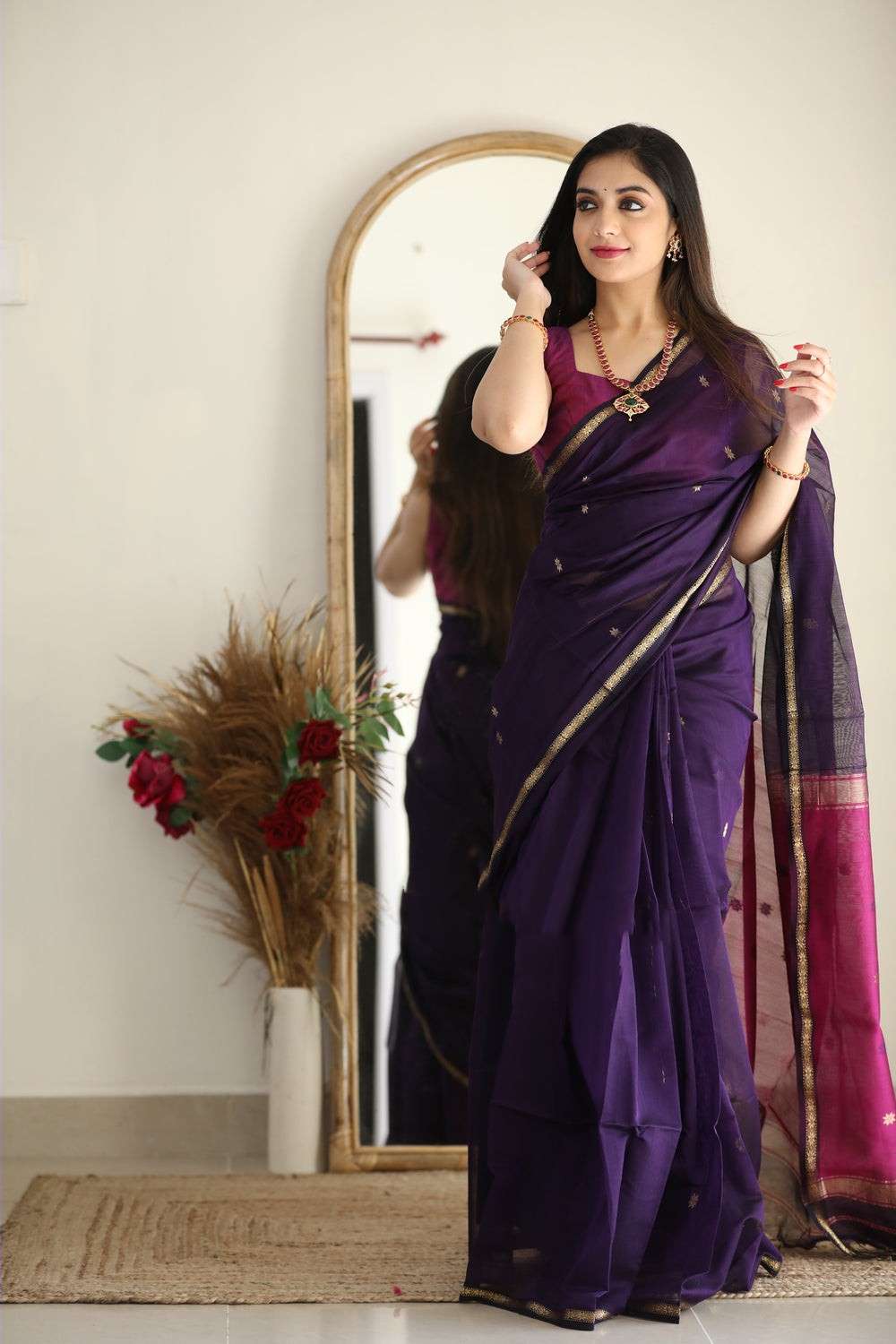 SC 126 VIOLET BY ASLIWHOLESALE DESIGNER SOFT COTTON SILK SAREES