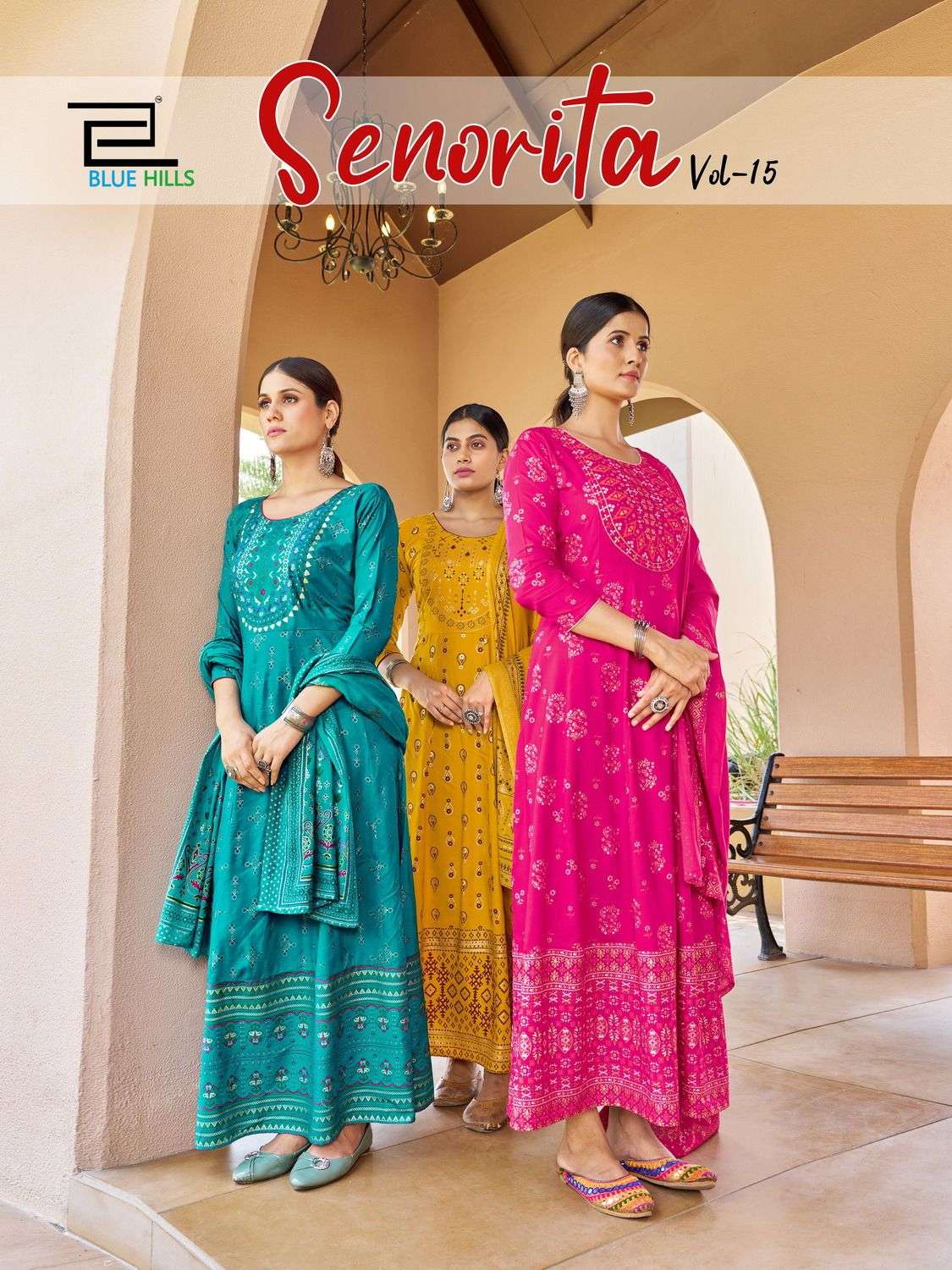 SENORITA VOL-15 BY BLUE HILLS 1001 TO 1008 SERIES RAYON PRINT GOWN & DUPATTA