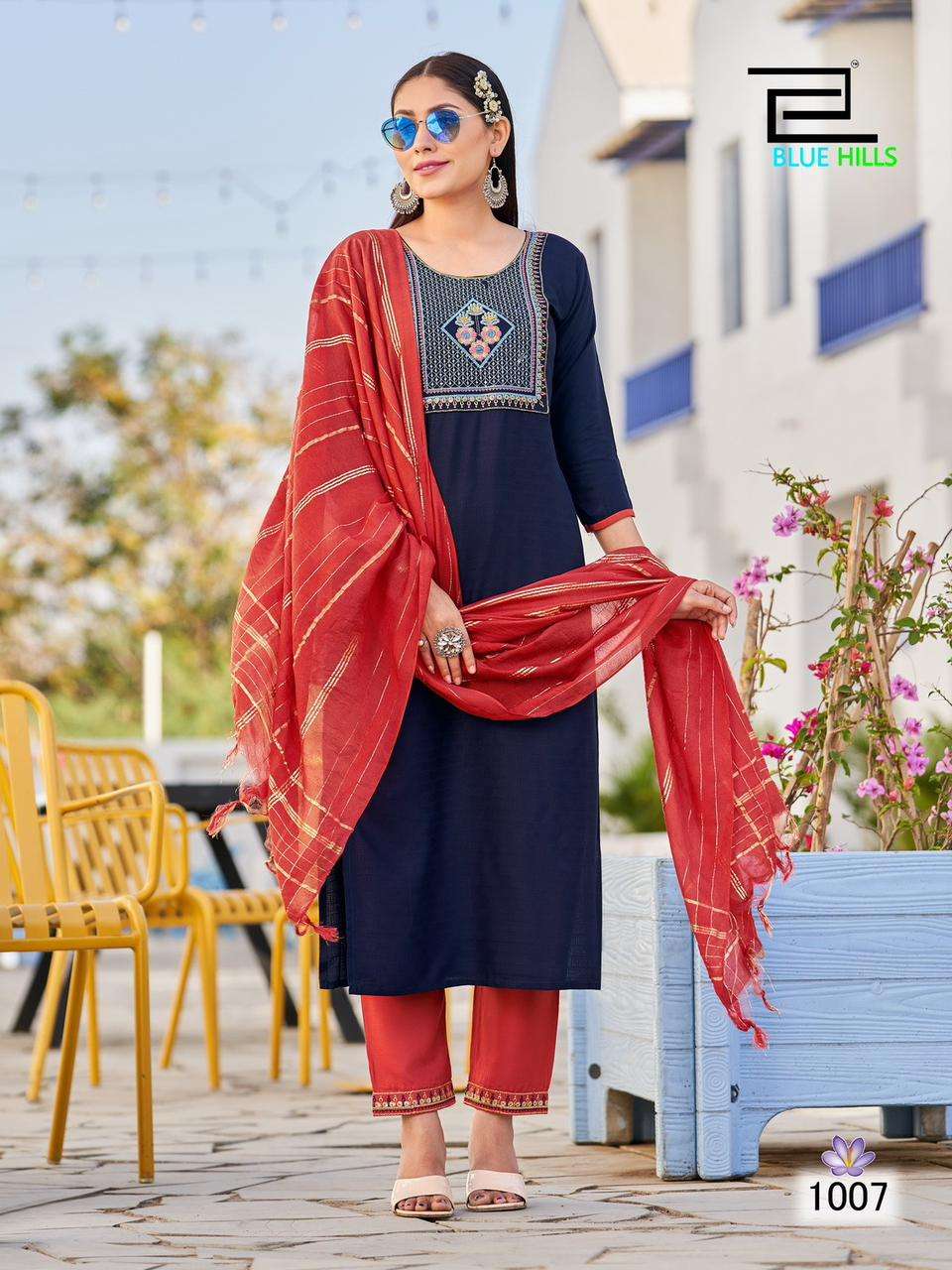 SKYLINE VOL-15 BY BLUE HILLS 1001 TO 1008 SERIES VISCOSE EMBROIDERED DRESSES