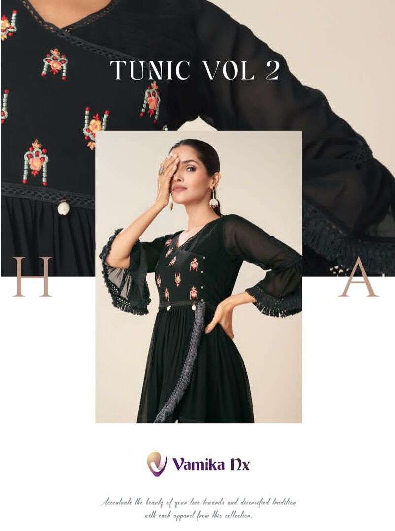 TUNIC VOL-2 BY VAMIKA NX 2207 TO 2211 SERIES FAUX GEORGETTE FANCY TUNIC