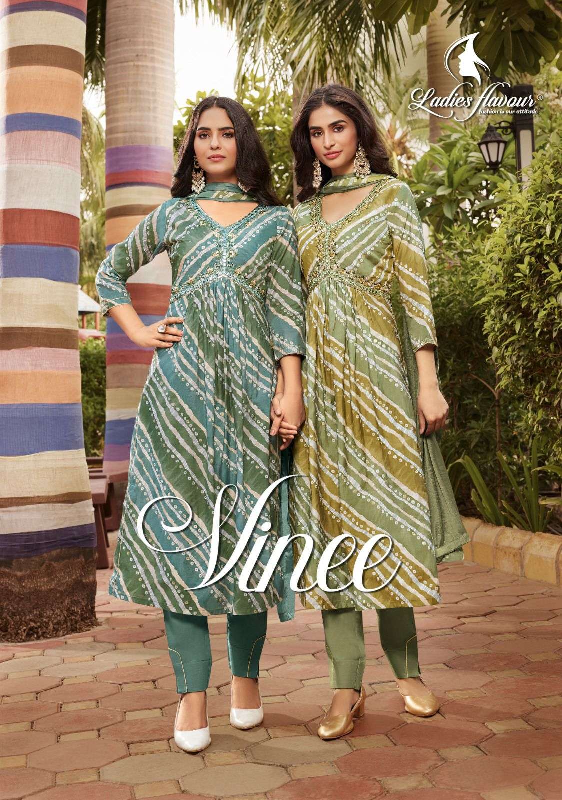 VINEE BY LADIES FLAVOUR 1001 TO 1004 SERIES DESIGNER CHANDERI PRINT DRESSES