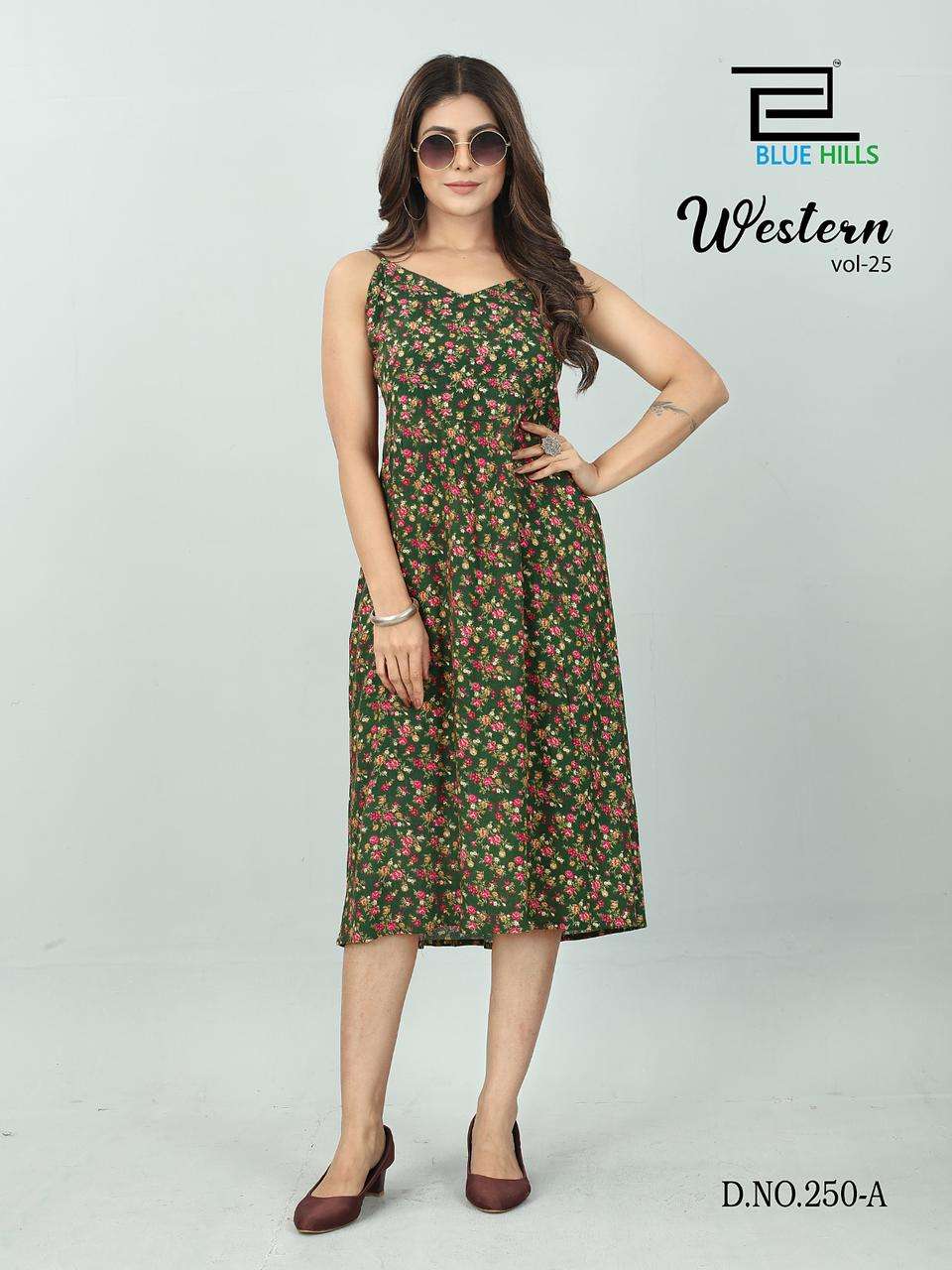 WESTERN VOL-25 BY BLUE HILLS 250-A TO 250-D SERIES  RAYON PRINT KURTIS