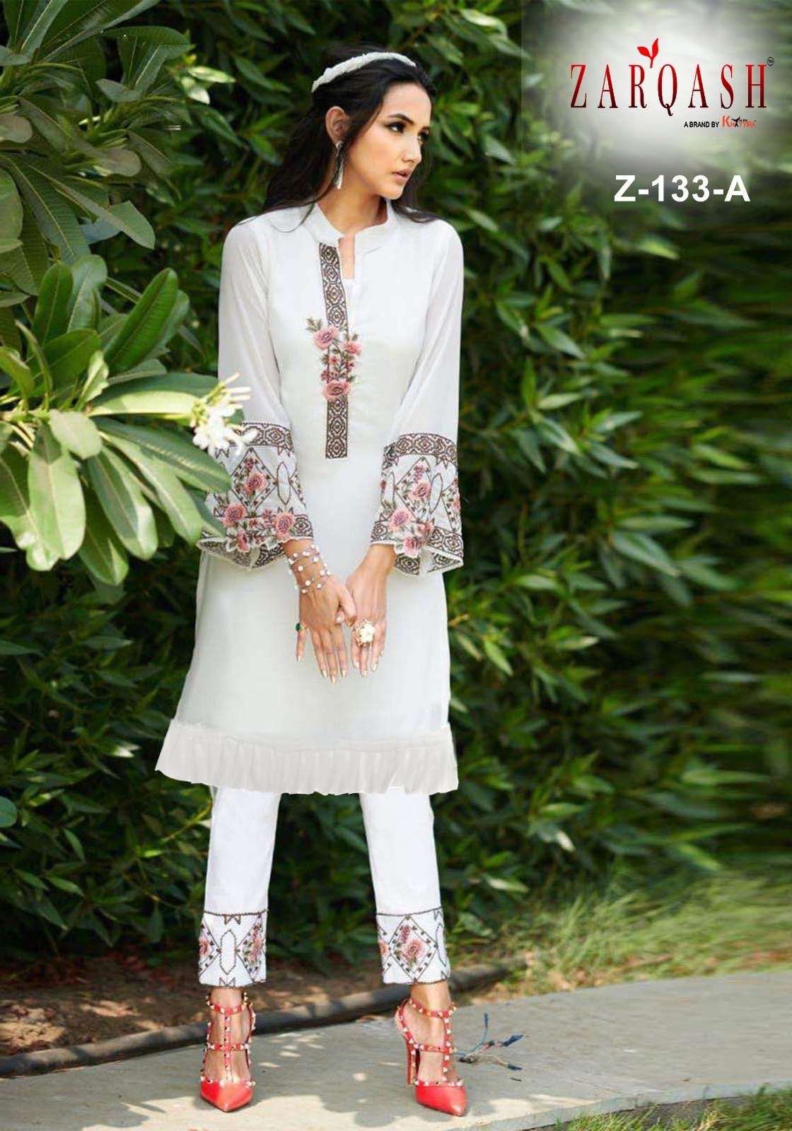 Z-133 COLOURS BY ZARQASH 133-A TO 133-D SERIES FAUX GEOGETTE WORK DRESSES