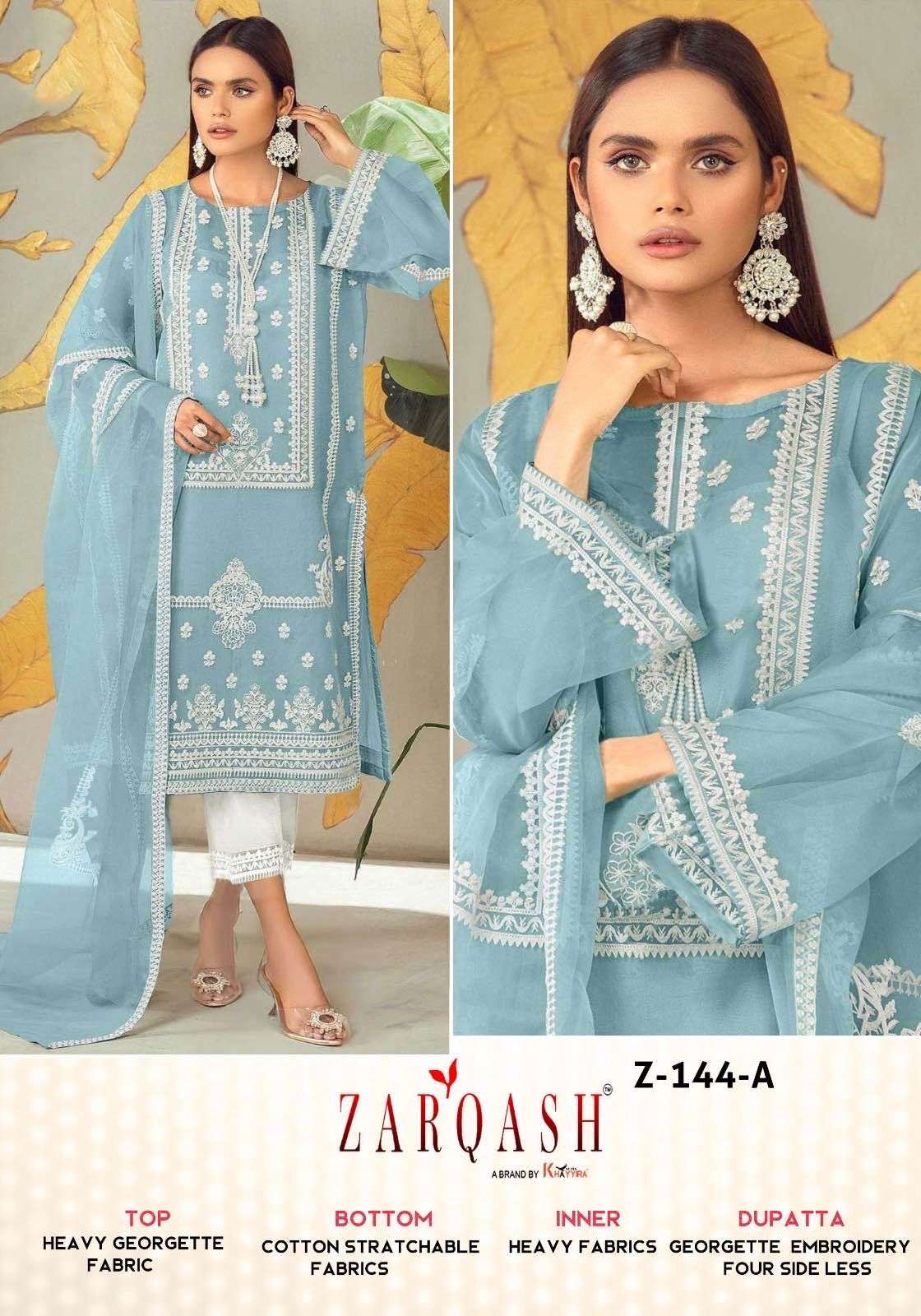 Z-144 COLOURS BY ZARQASH 144-A TO 144-D SERIES FAUX GEOGETTE WORK DRESSES