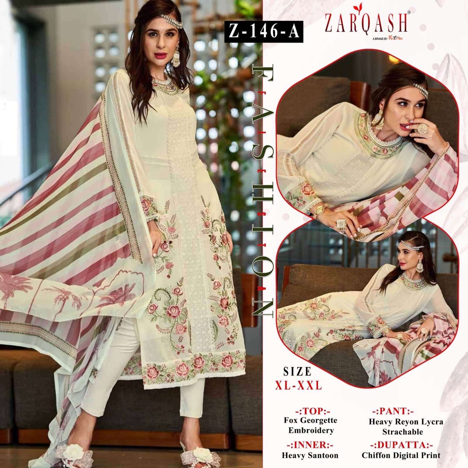 Z-146 COLOURS BY ZARQASH 146-A TO 146-C SERIES FAUX GEOGETTE WORK DRESSES
