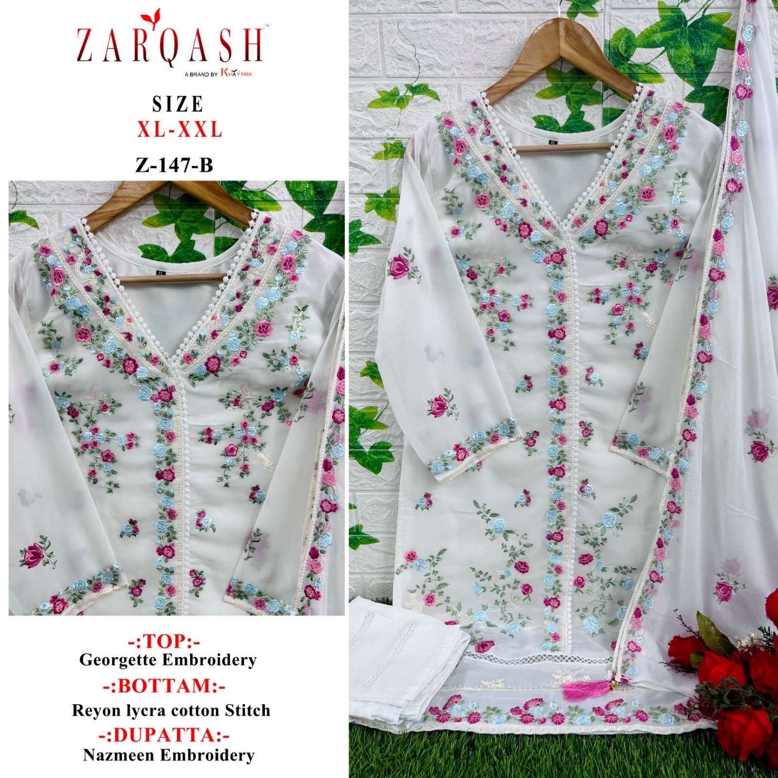 Z-147 COLOURS BY ZARQASH 143-A TO 143-B SERIES FAUX GEOGETTE WORK DRESSES