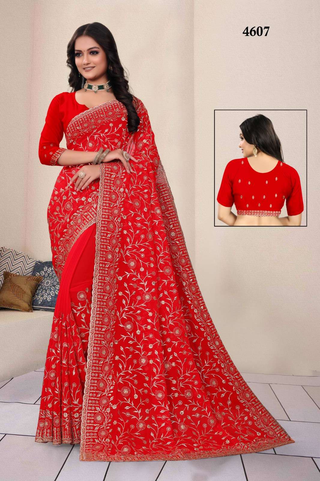 4607 COLOURS BY ASLIWHOLESALE FANCY GEORGETTE WORK SAREE