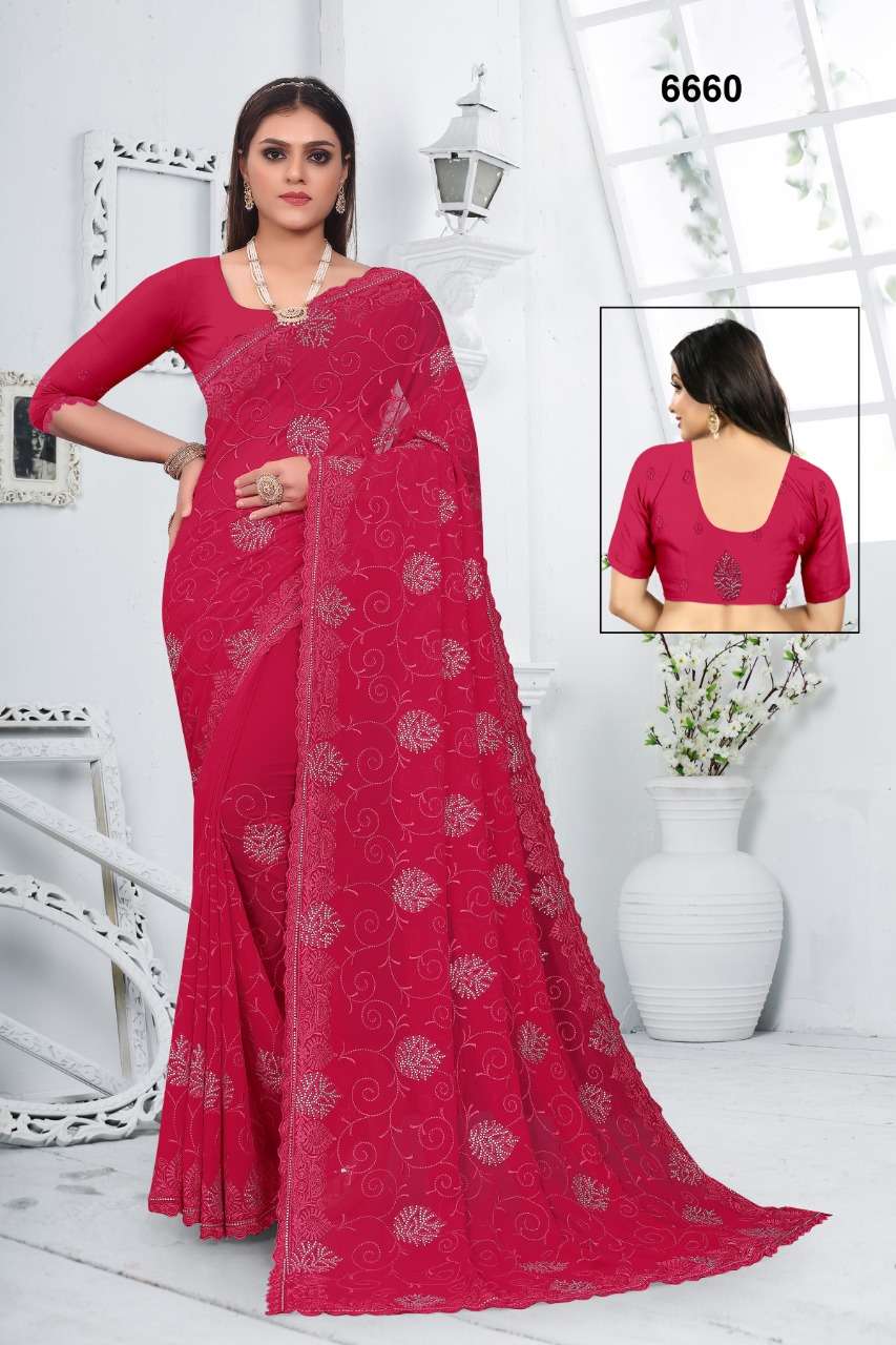  6660 COLOURS BY ASLIWHOLESALE FANCY GEORGETTE DESIGNER SAREE