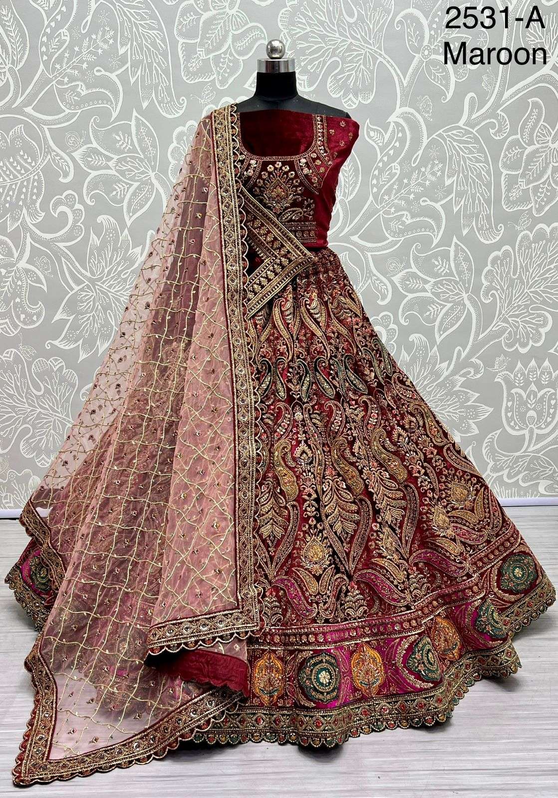 A-2531 COLOUR BY ASLIWHOLESALE BRIDAL HEAVY VELVET  LEHENGAS