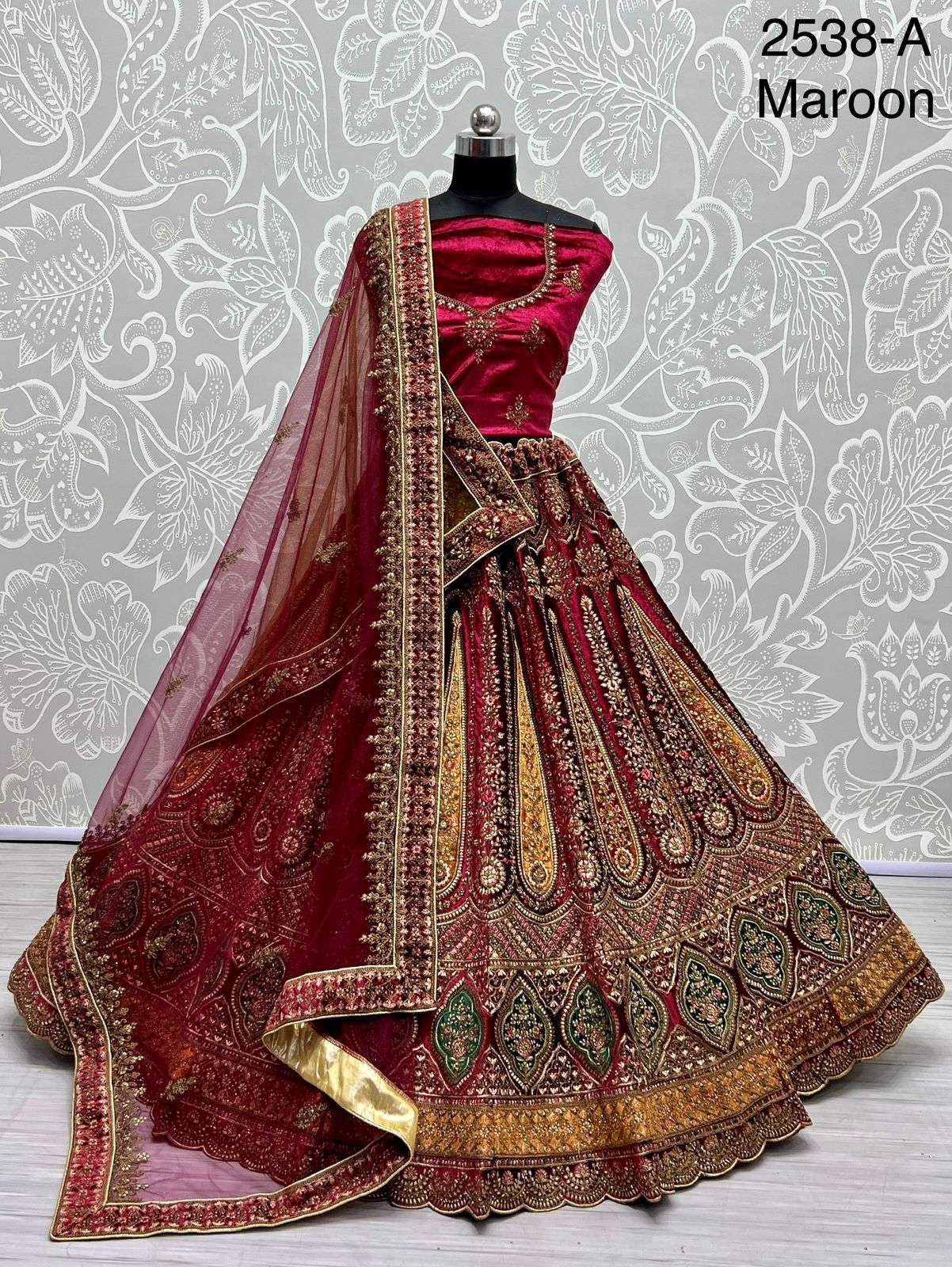 A-2538 COLOUR BY ASLIWHOLESALE BRIDAL HEAVY VELVET  LEHENGAS