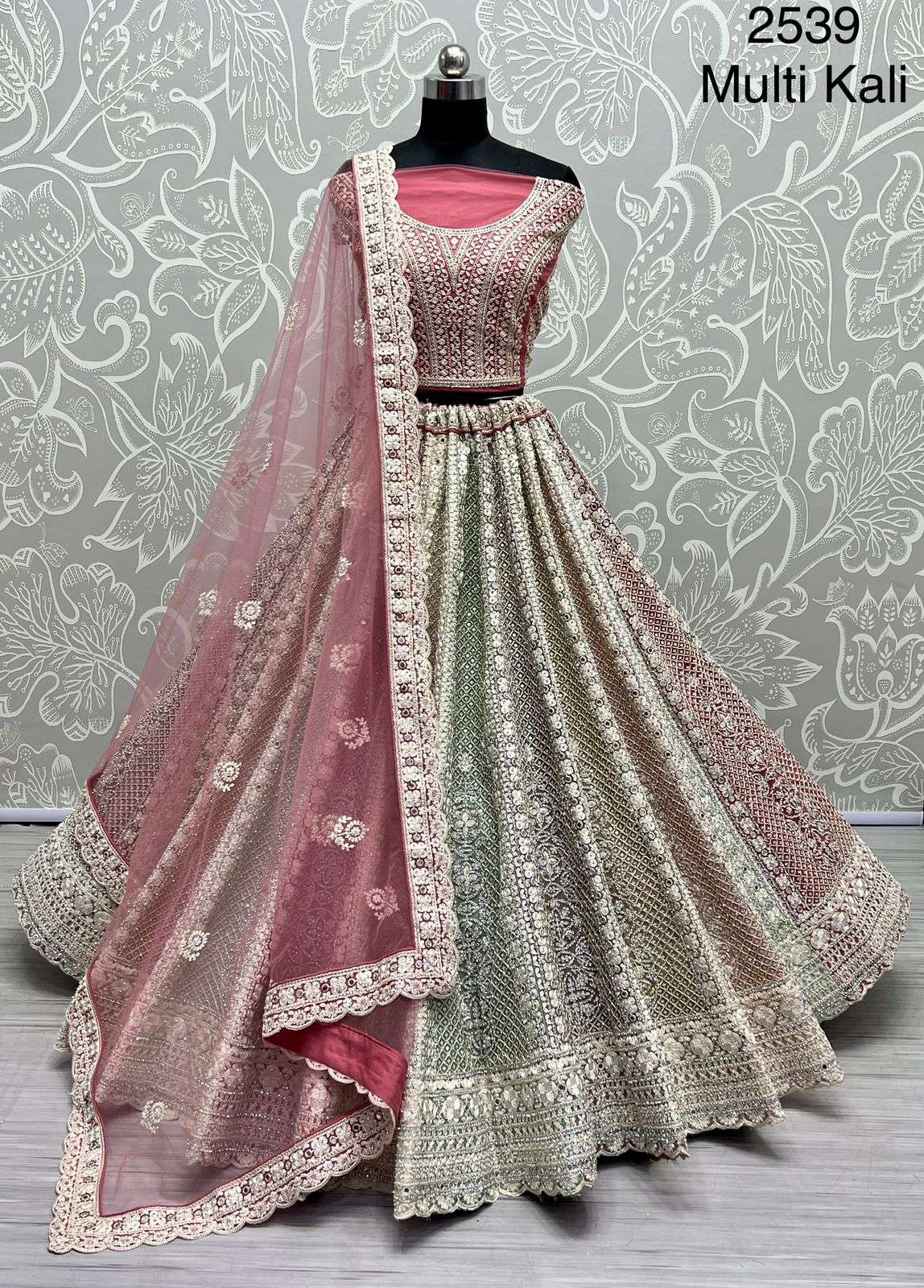 A-2539 COLOUR BY ASLIWHOLESALE DESIGNER BRIDAL NET HEAVY LEHENGAS