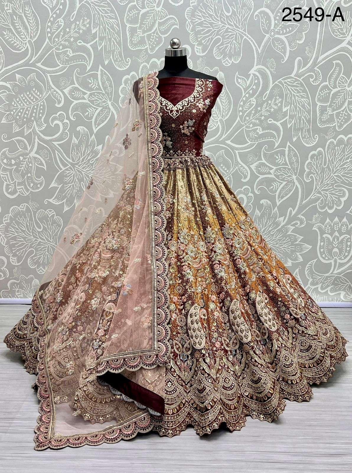 A-2549 COLOUR BY ASLIWHOLESALE DESIGNER BRIDAL HEAVY VELVET  LEHENGAS