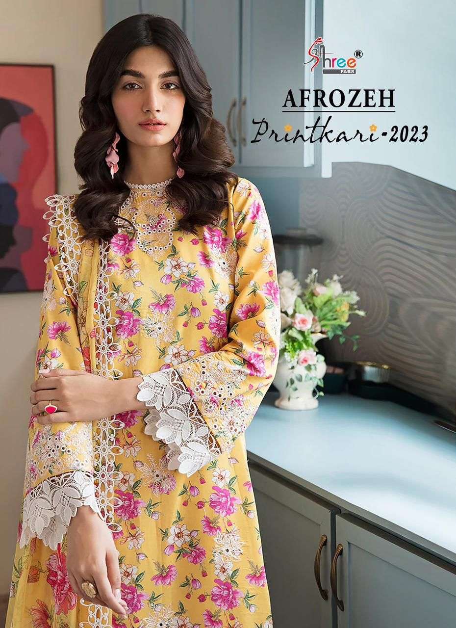 AFROZEH PRINTKARI 23 BY SHREE FABS 3214 TO 3218 SERIES COTTON PAKISTANI DRESSES