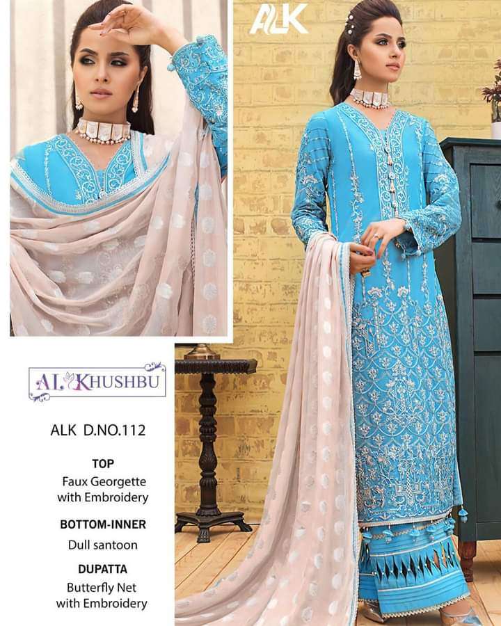 ALK-112 HIT DESIGN BY AL KHUSHBU GEORGETTE EMBROIDERY PAKISTANI DRESS