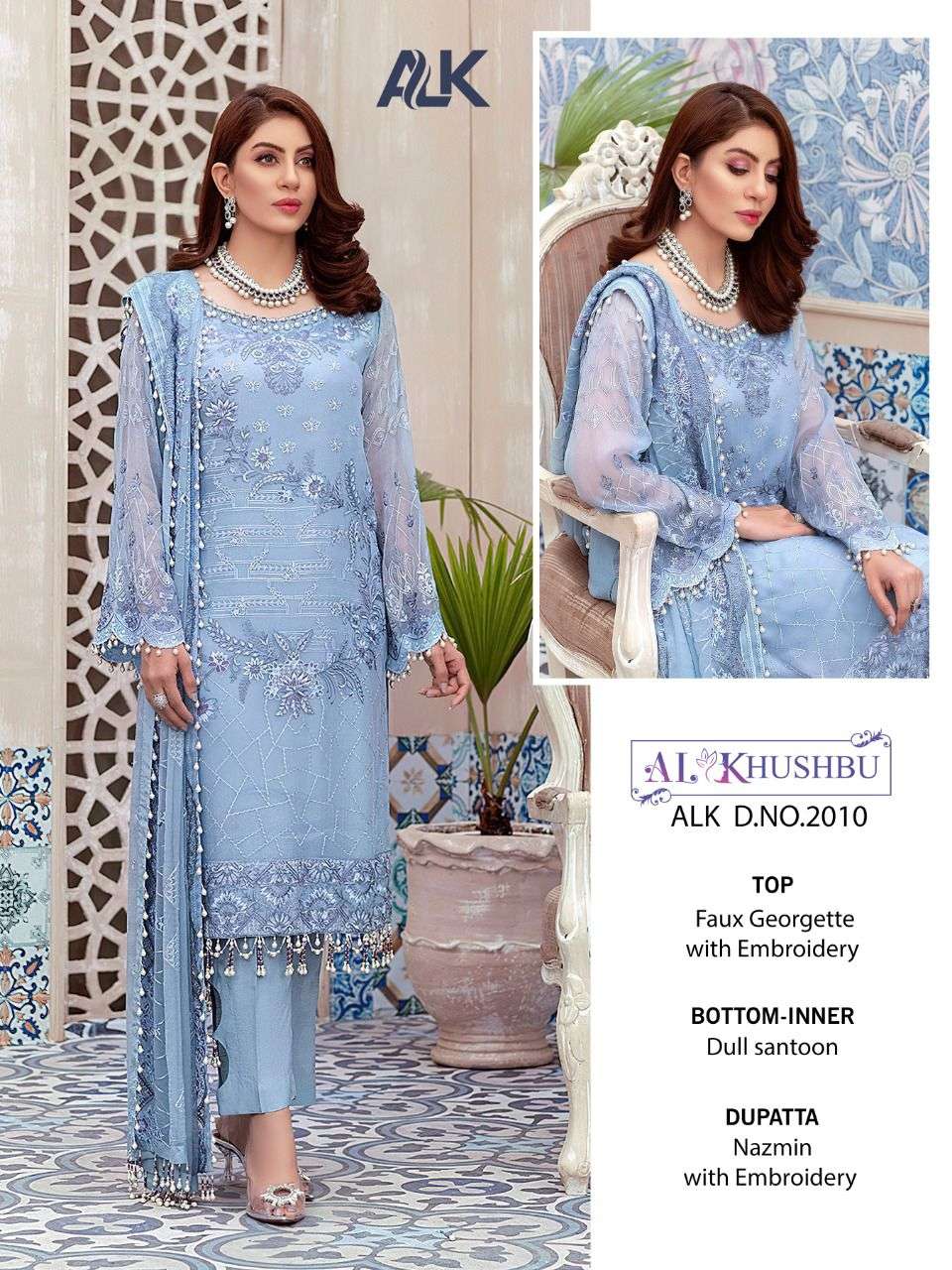 ALK-2010  HIT DESIGN BY AL KHUSHBU GEORGETTE EMBROIDERY PAKISTANI DRESS