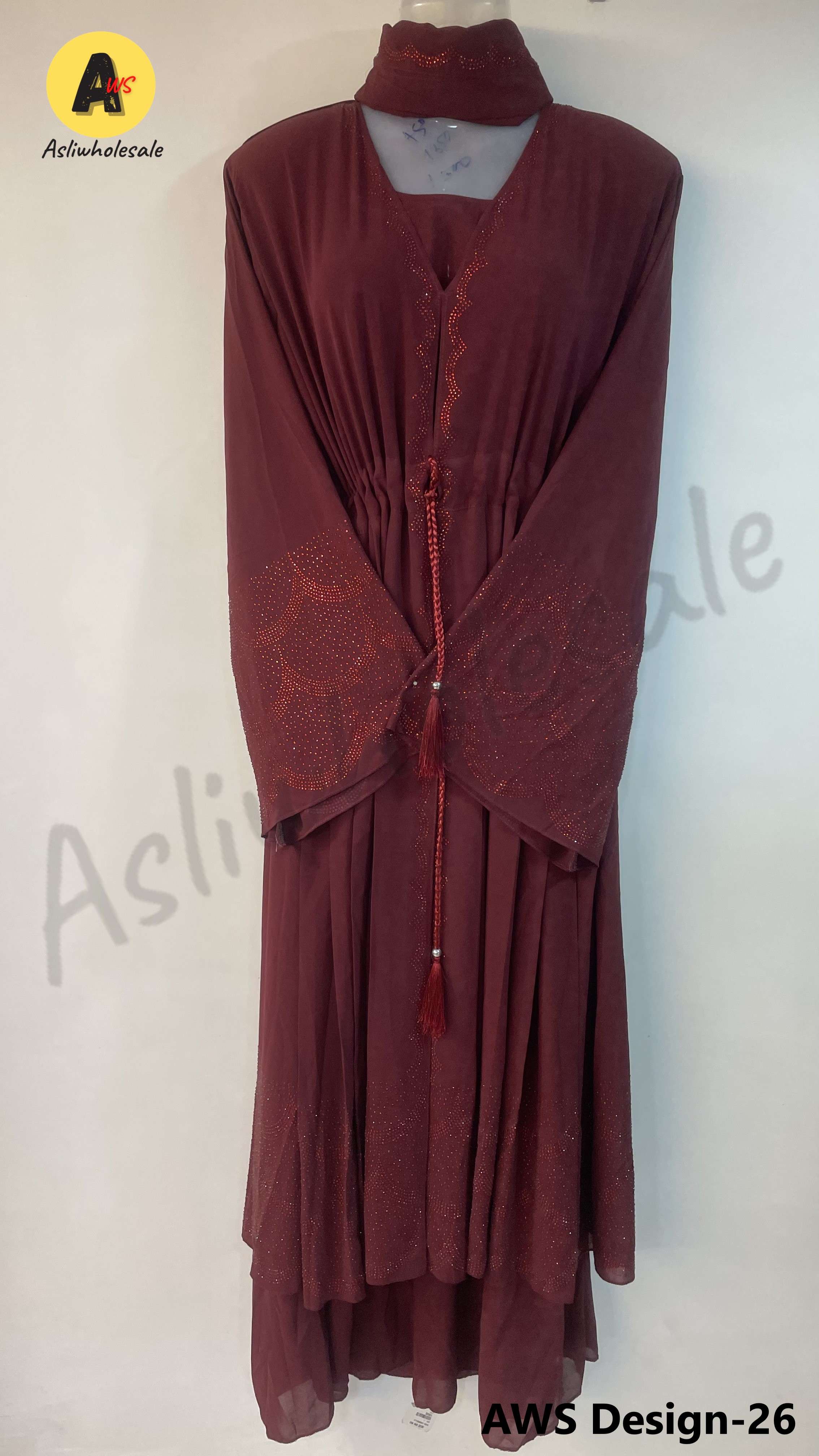 AWS DESIGN-26 BY ASLIWHOLESALE STITCHED DIAMOND GEORGETTE FABRIC BURQA