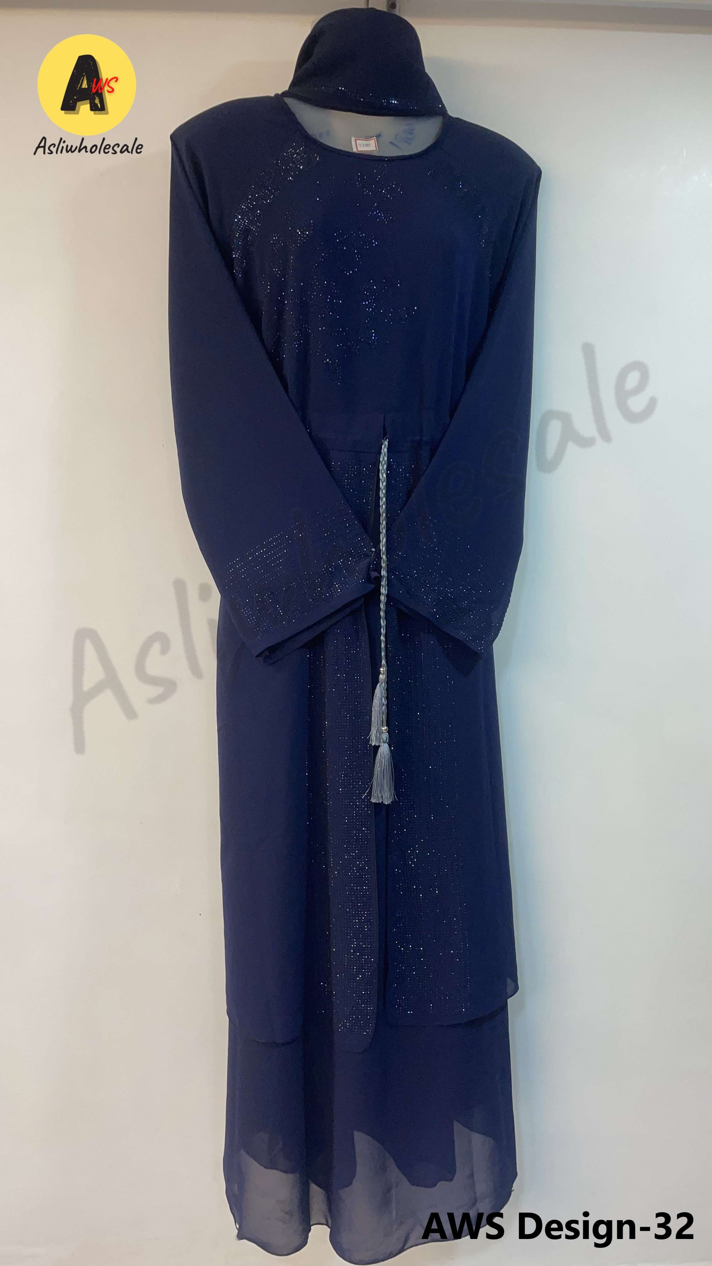 AWS DESIGN-32 BY ASLIWHOLESALE STITCHED DIAMOND GEORGETTE FABRIC BURQA