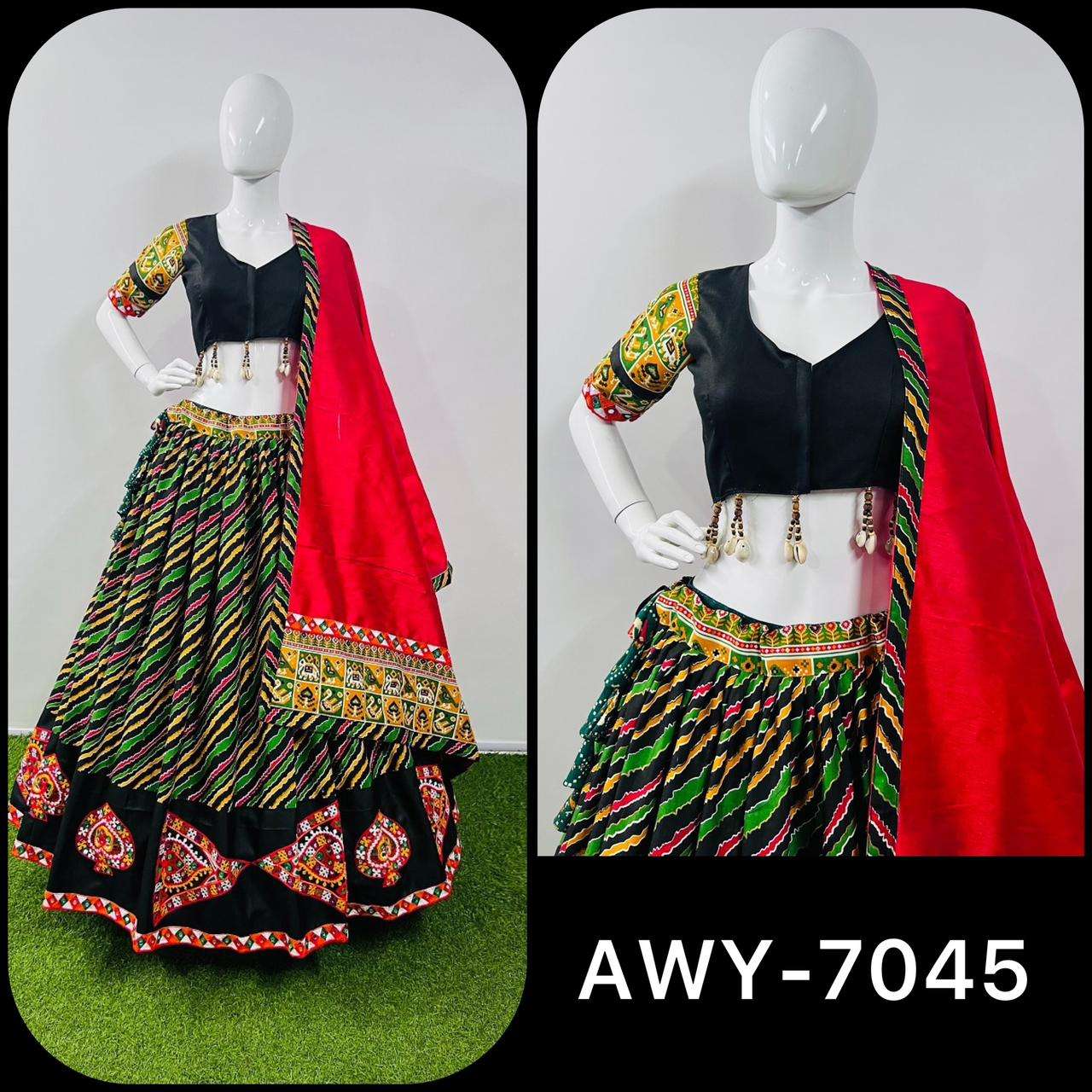 AWY-7045 BY ASLIWHOLESALE DESIGNER FANCY COTTON SILK NAVRATRI LEHENGAS