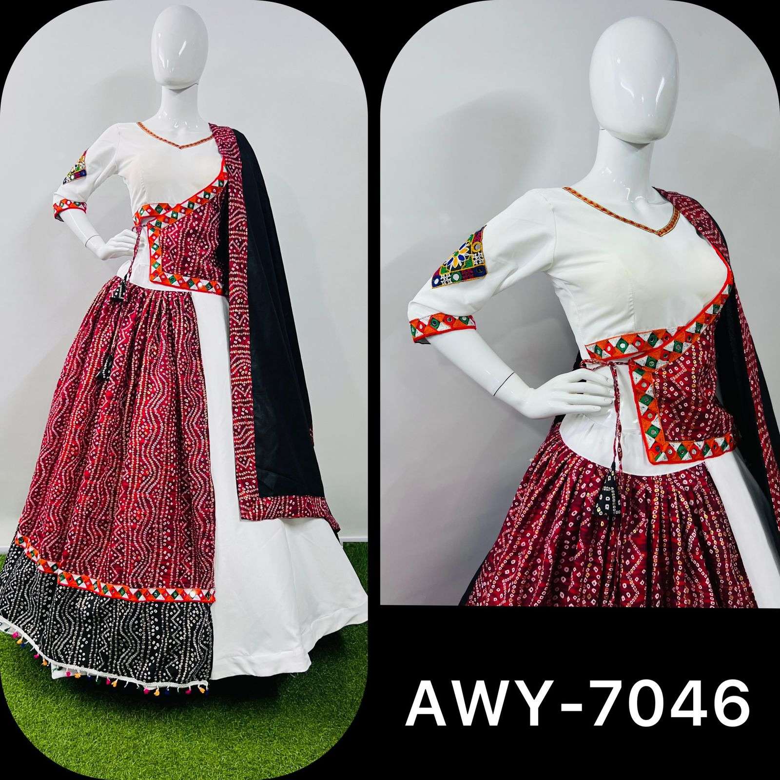 AWY-7046 BY ASLIWHOLESALE DESIGNER FANCY COTTON SILK NAVRATRI LEHENGAS