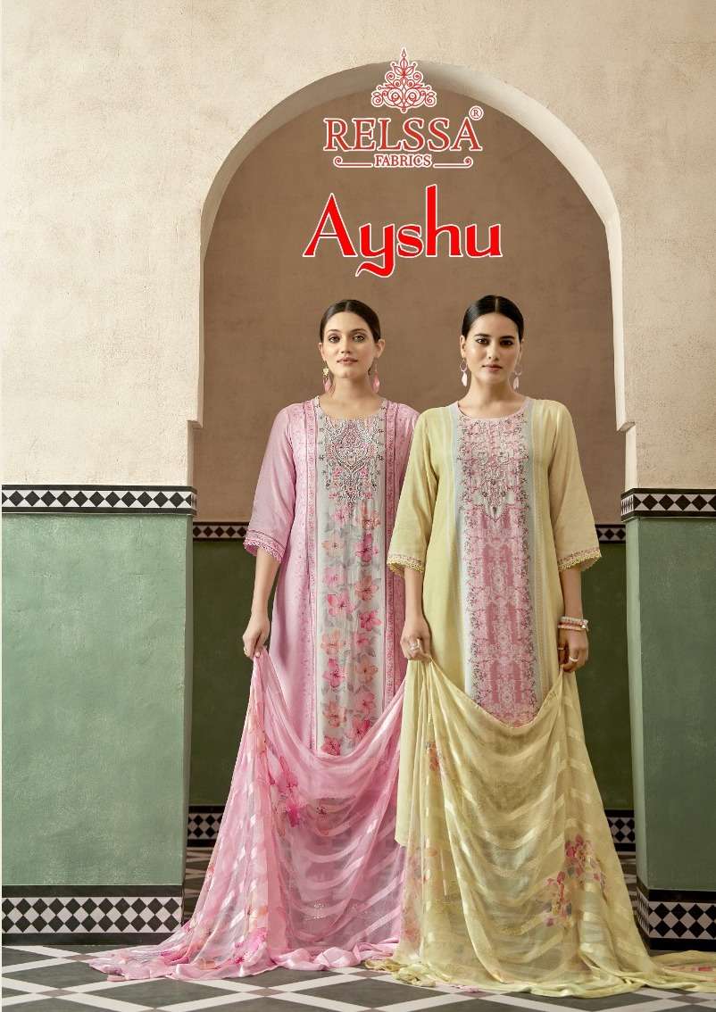 AYSHU BY RELSSA 1001 TO 1006 SERIES PURE MUSLIN EMBROIDERY DRESSES