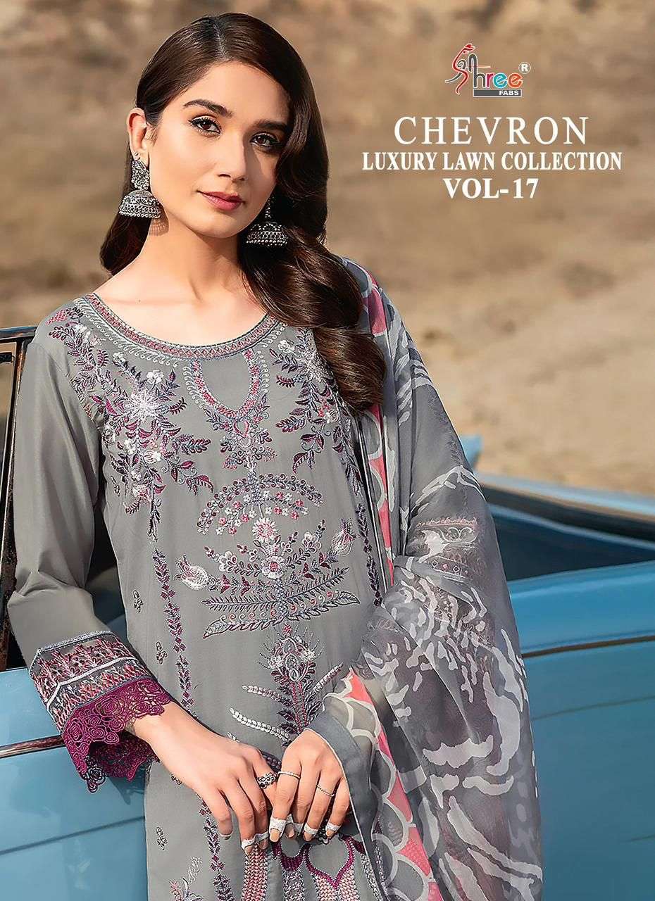 CHEVRON LUXURY LAWN COLLECTION VOL-17 BY SHREE FABS 3167 TO 3173 SERIES COTTON PAKISTANI DRESSES