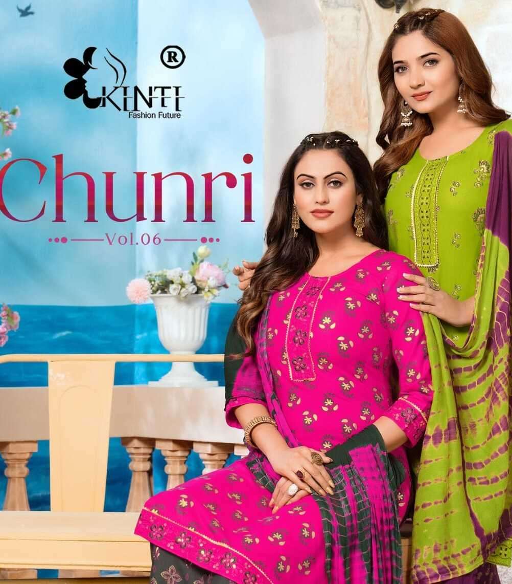 CHUNRI VOL-6 BY KINTI 1001 TO 1006 SERIES HEAVY RAYON STITCHED DRESSES