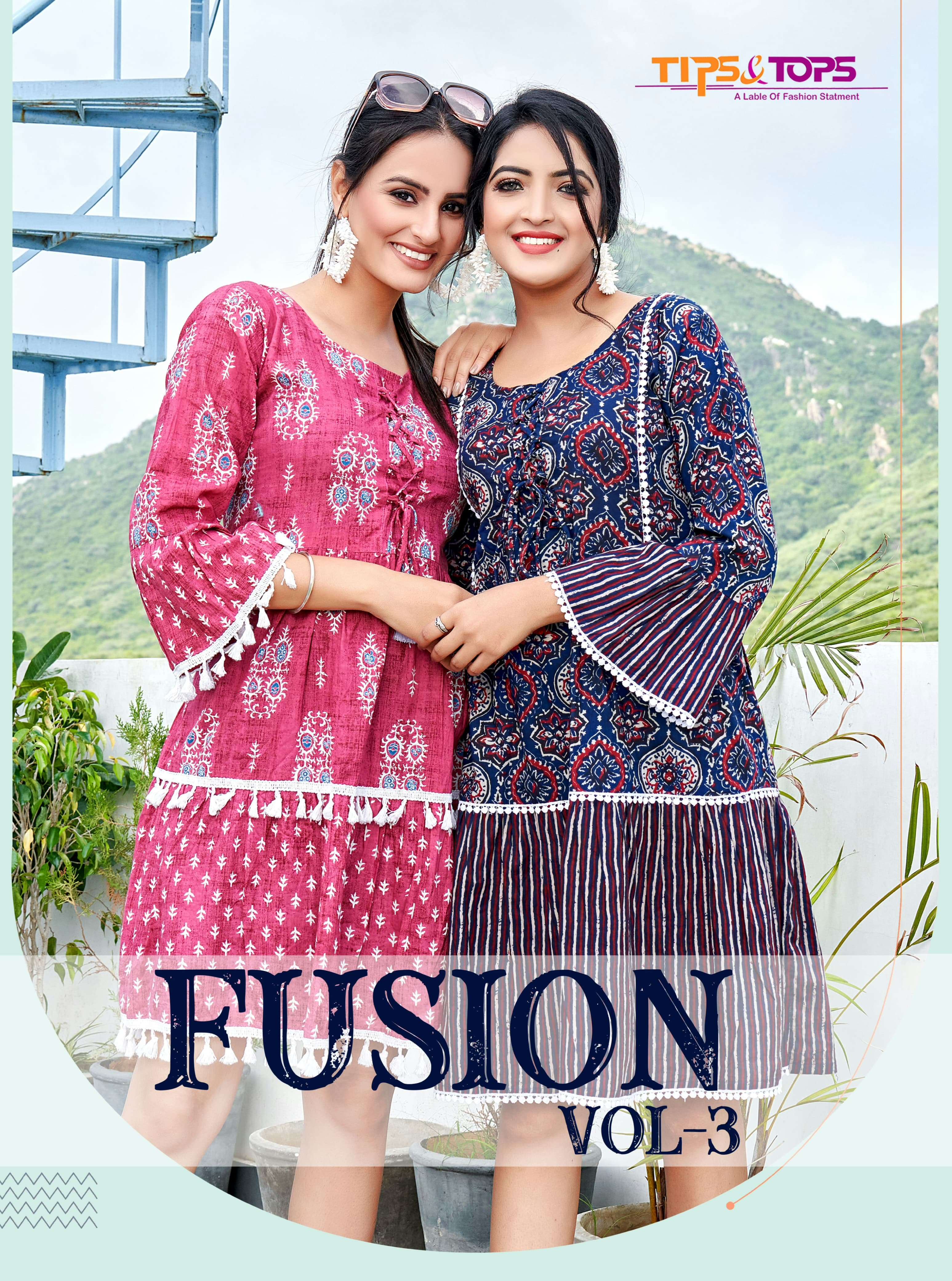 FUSION VOL-3 BY TIPS & TOPS 1001 TO 1006 SERIES COTTON PRINT SHORT KURTIS