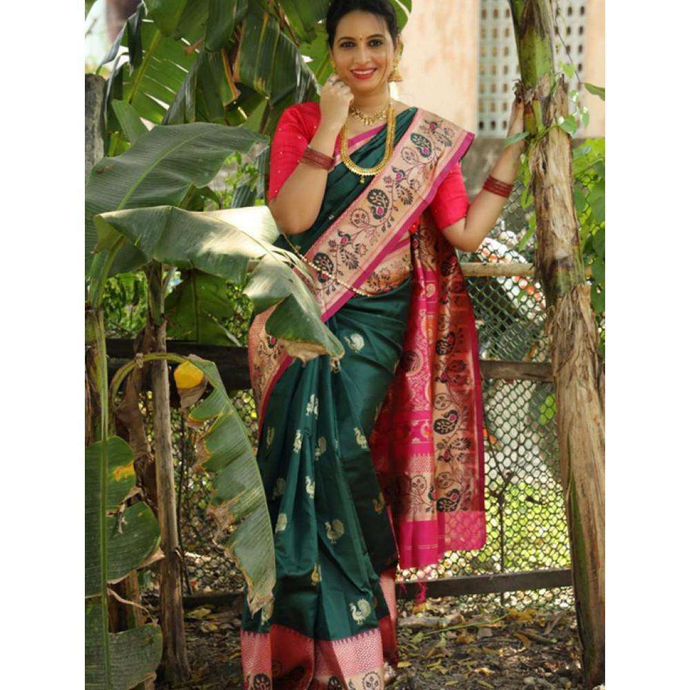 GREEN MOR BY ASLIWHOLESALE FANCY DESIGNER LITCHI SILK SAREES