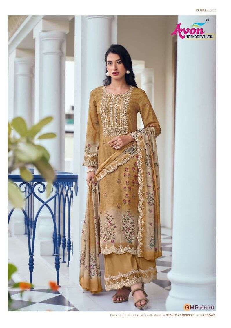 GUL MOHR BY AVON TRENDZ 856 TO 861 SERIES MUSLIN SILK WORK DRESSES