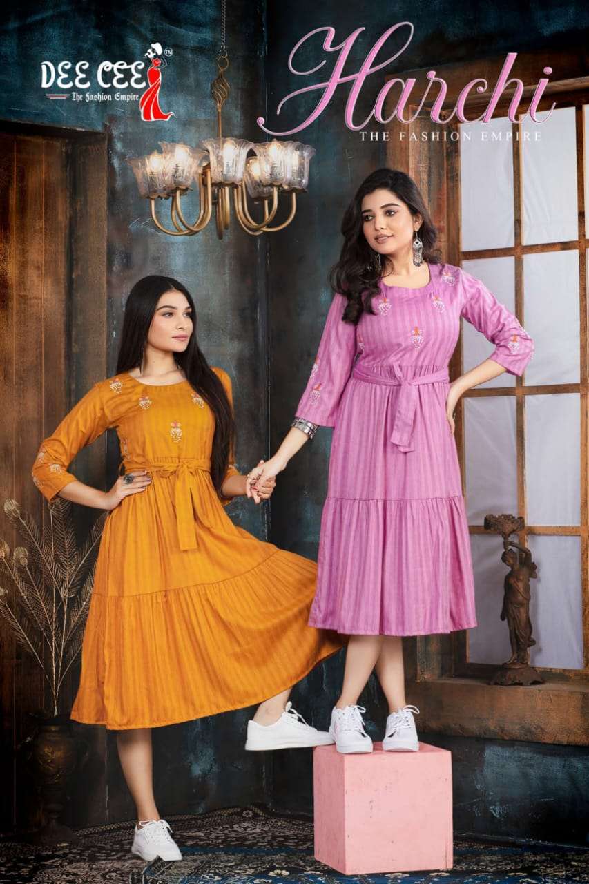 HARCHI BY DEE CEE 1001 TO 1006 SERIES DESIGNER RAYON PRINT KURTIS