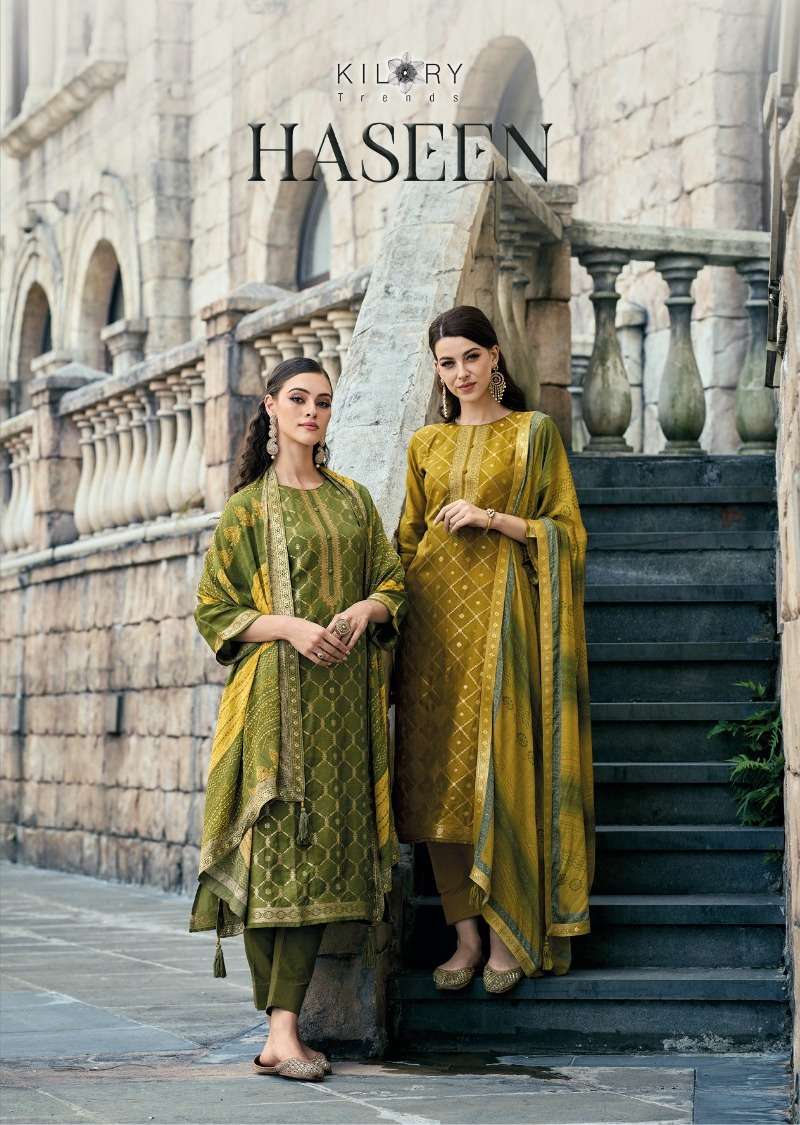 HASEEN BY KILORY TRENDZ 711 TO 718 SERIES RANCARD SILK JAQUARD WORK DRESSES