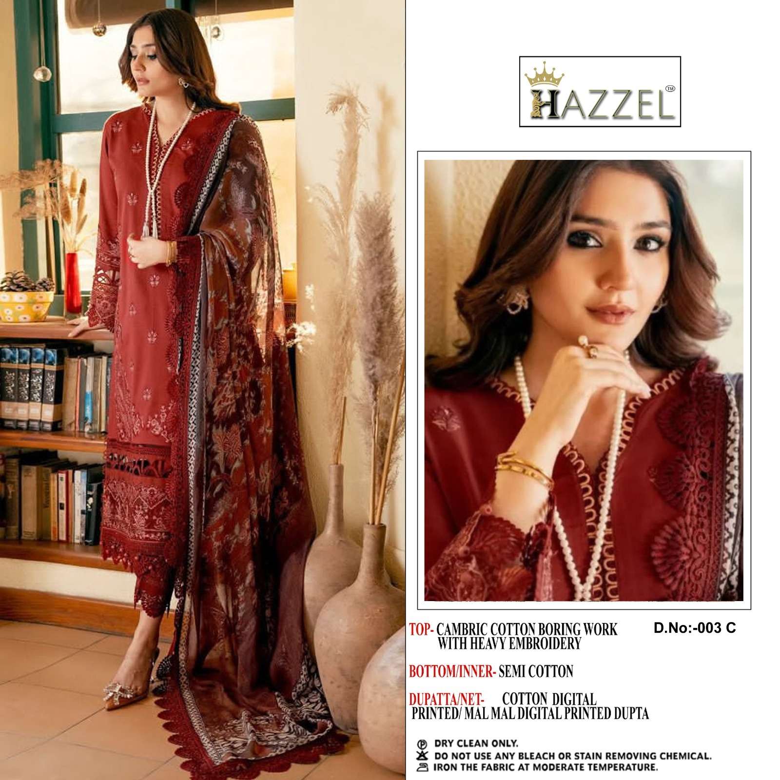 HAZZEL 003 HIT DESIGN BY HAZZEL HEAVY COTTON WORK PAKISTANI DRESSES