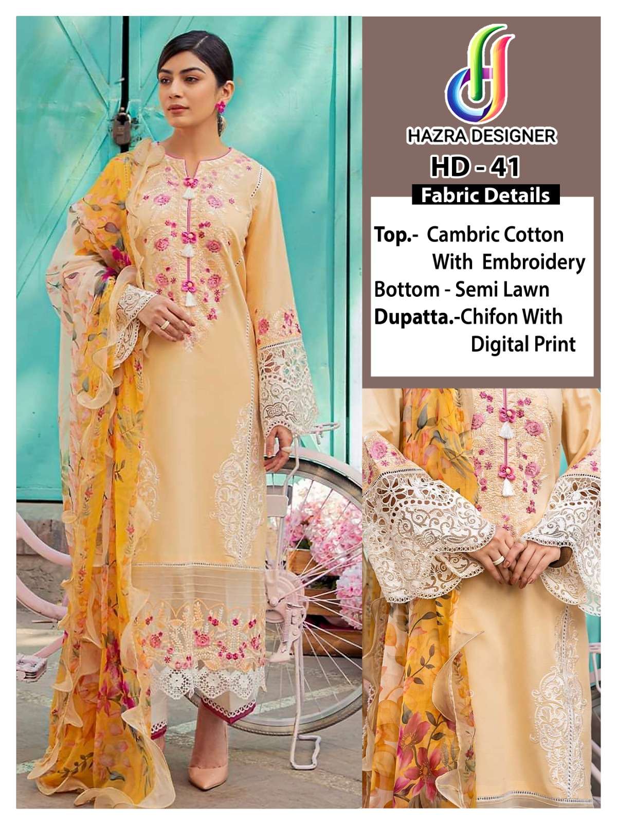 HD-41 HIT DESIGN BY HAZRA DESIGNER COTTON EMBROIDERY PAKISTANI DRESS