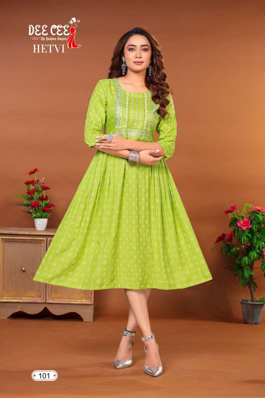 HETVI BY DEE CEE 1001 TO 1006 SERIES DESIGNER RAYON PRINT KURTIS