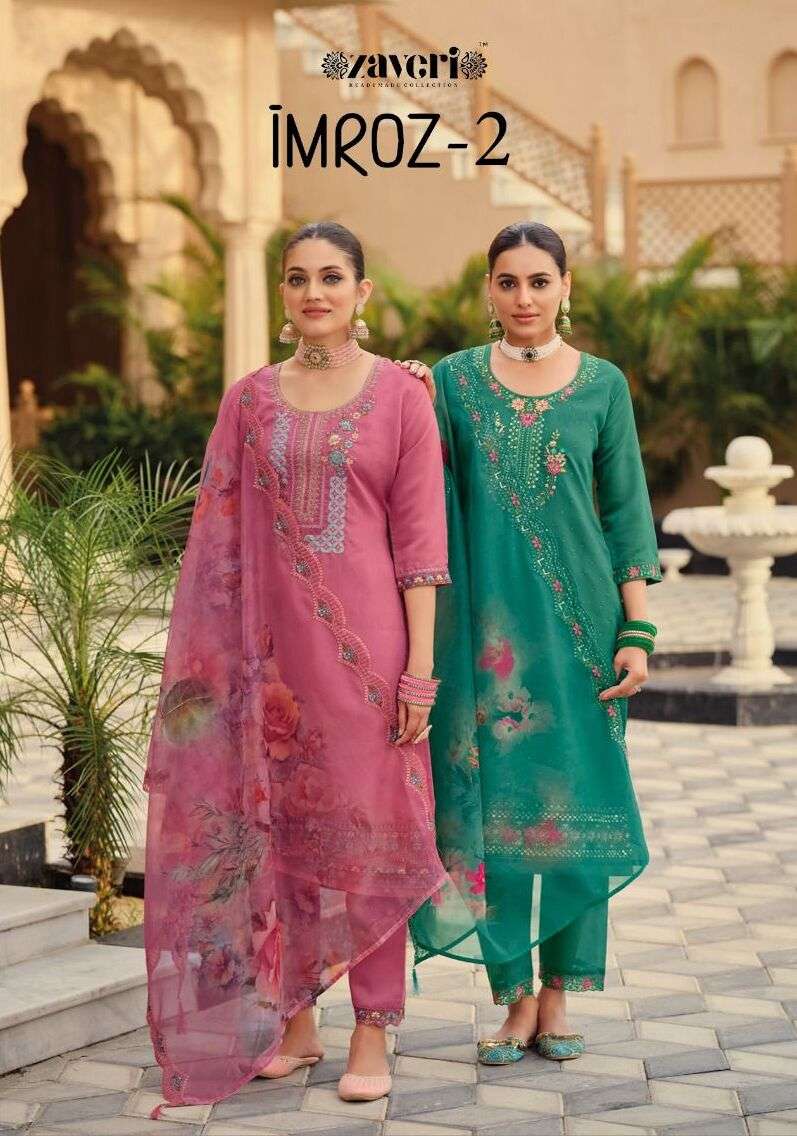 IMROZ VOL-2 BY ZAVERI 1155 TO 1158 SERIES ROMAN SILK WORK STITCHED DRESSES