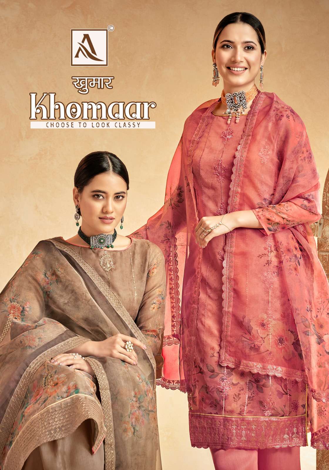 KHOMAAR BY ALOK SUITS 1193-001 TO 1193-006 SERIES ORGANZA EMBROIDERY DRESSES