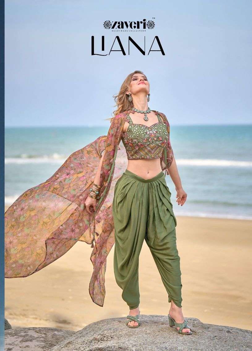 LIANA BY ZAVERI 1134 TO 1137 SERIES HEAVY SATIN SILK TOP AND DHOTI